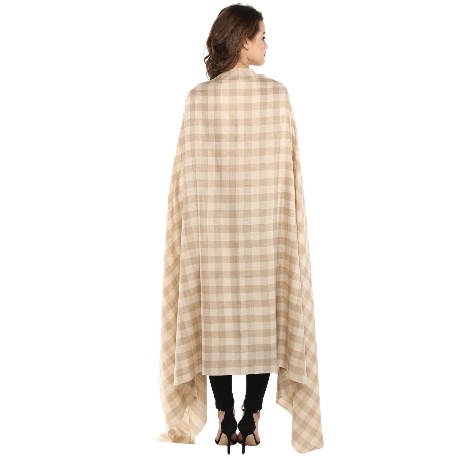 Pashtush Womens Checkered Shawl, In Extra Soft Fine Wool, Large Size - Image 4