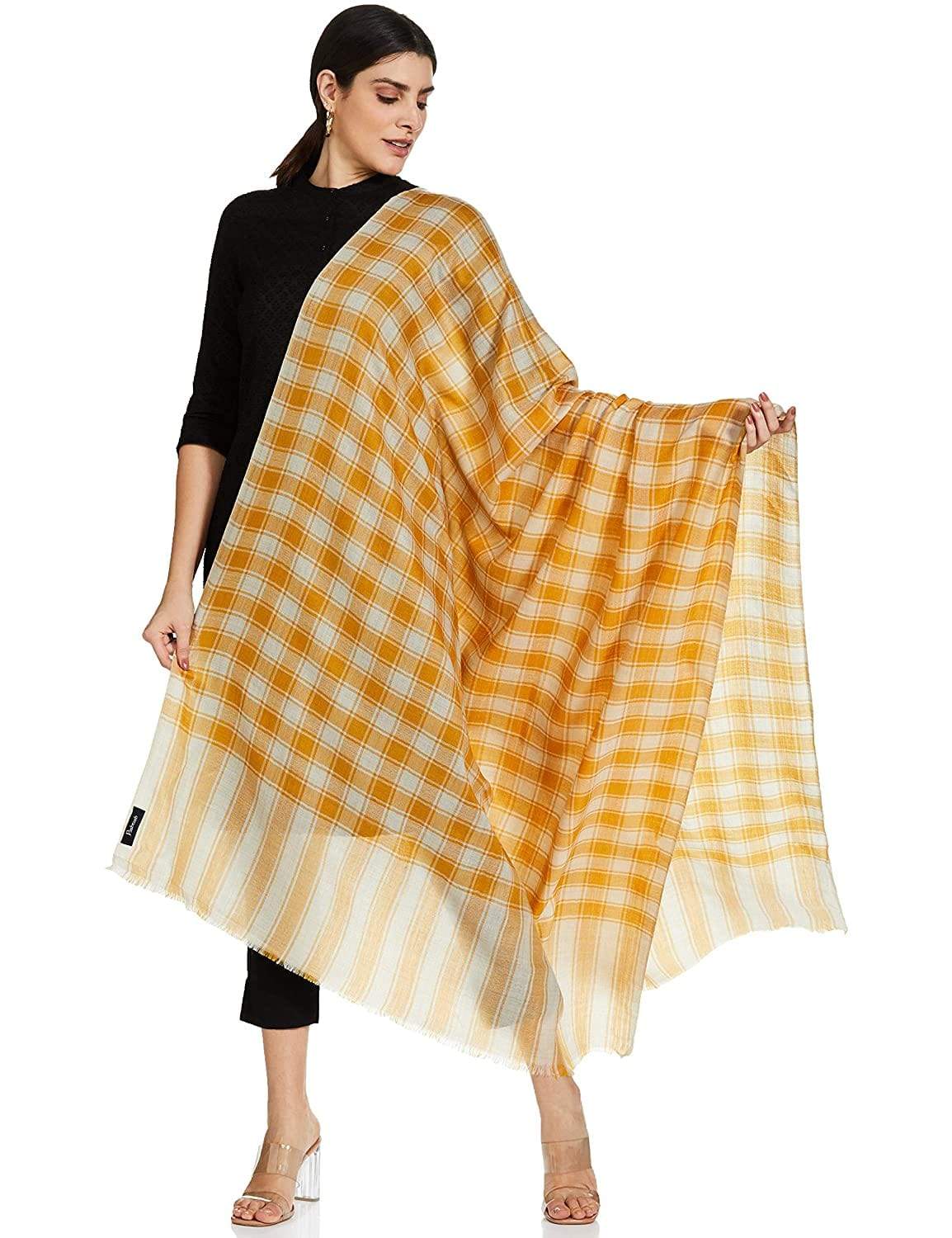 Pashtush Womens Check Shawl, Ultra Soft And Warm, Fine Wool - Image 9