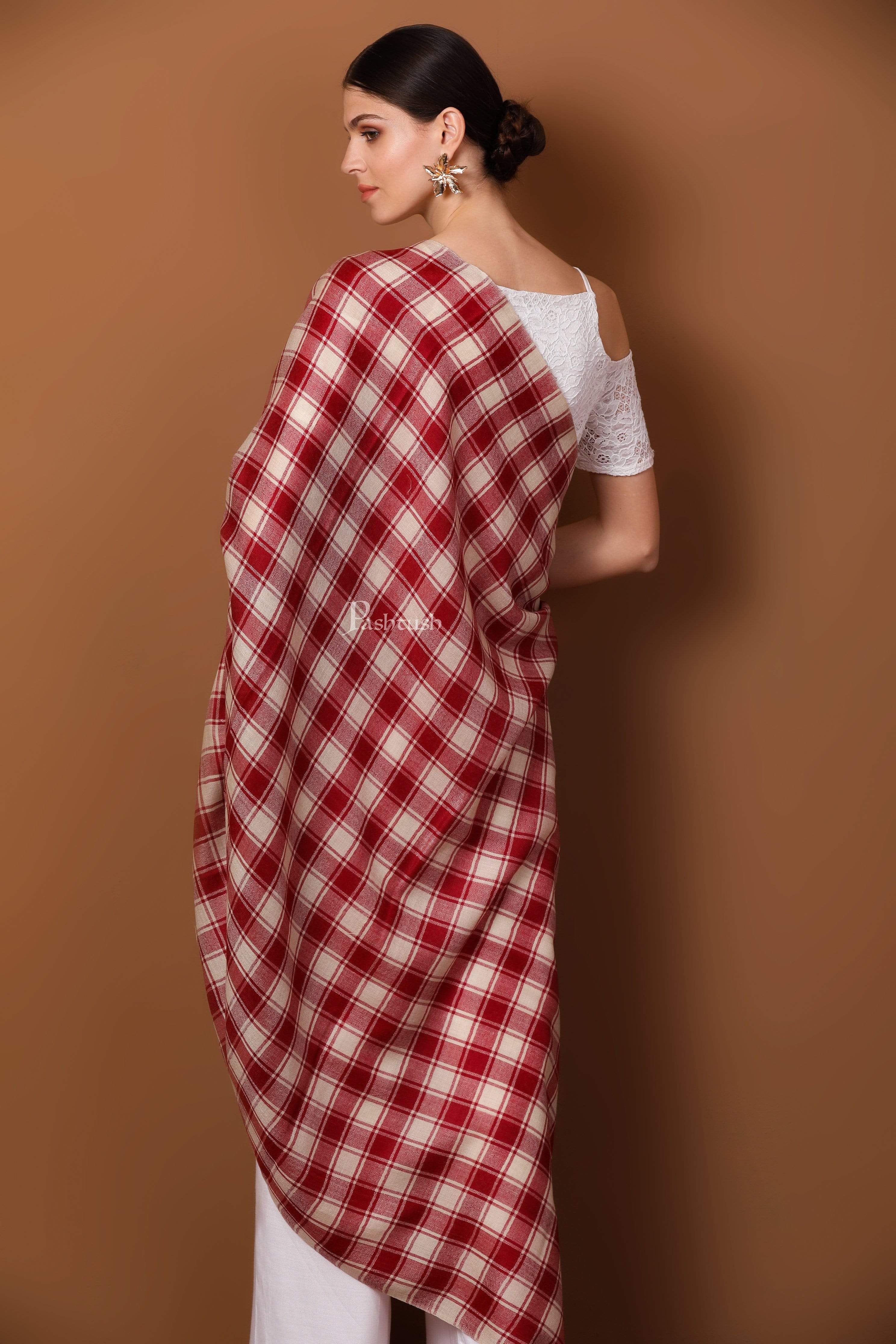 Pashtush Womens Check Shawl, Ultra Soft And Warm, Fine Wool,Red - Image 5