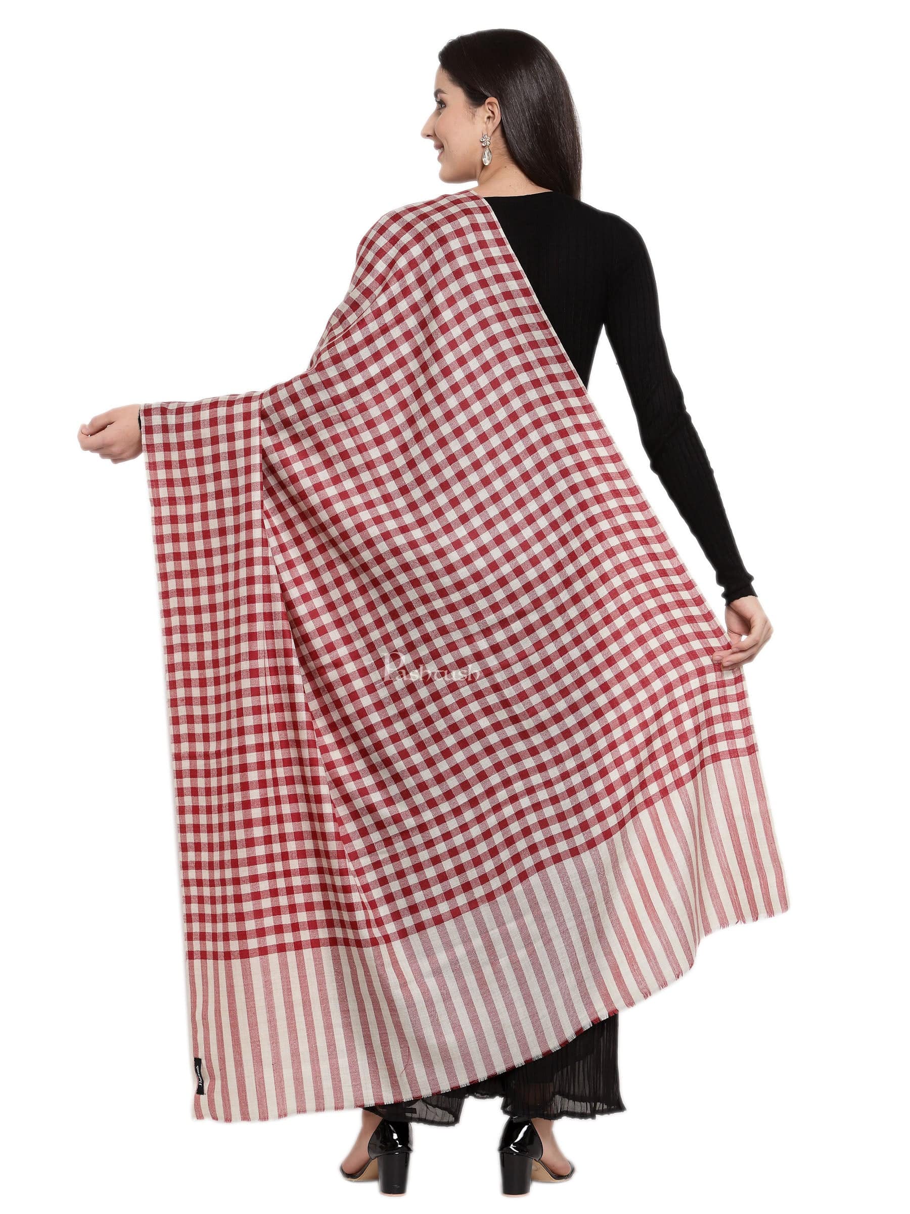 Pashtush Womens Check Shawl, Ultra Soft Wool, Full Size - Image 2