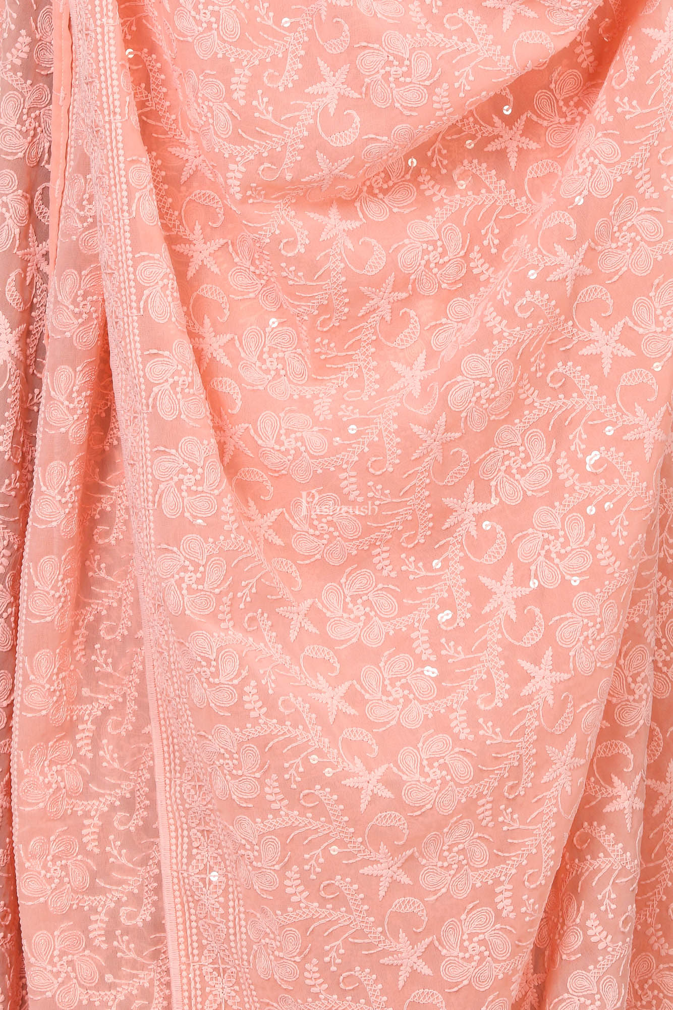 Pashtush Womens Chiffon Dupatta With Embrodiery, Nude Peach - Image 2
