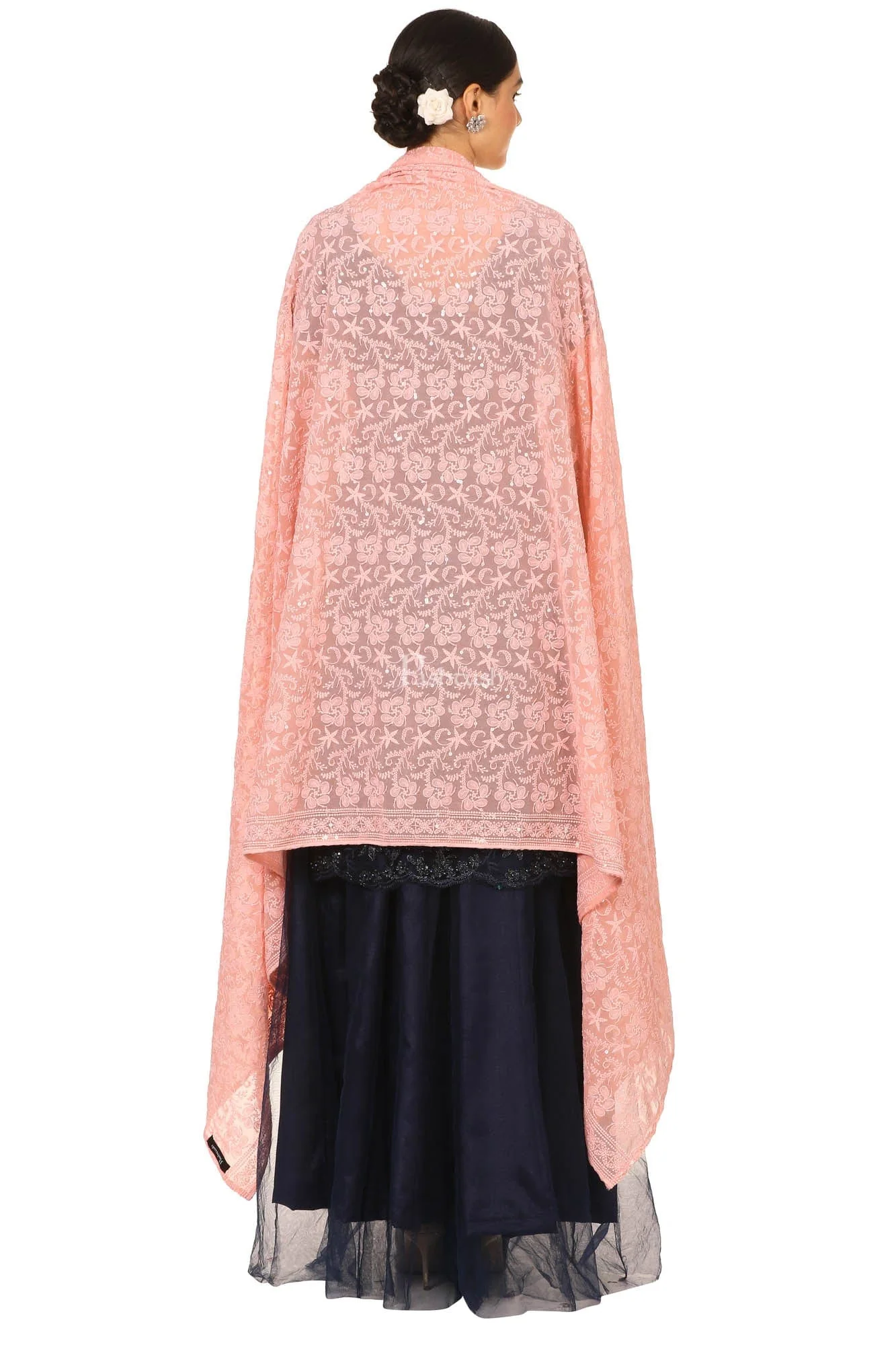 Pashtush Womens Chiffon Dupatta With Embrodiery, Nude Peach - Image 3