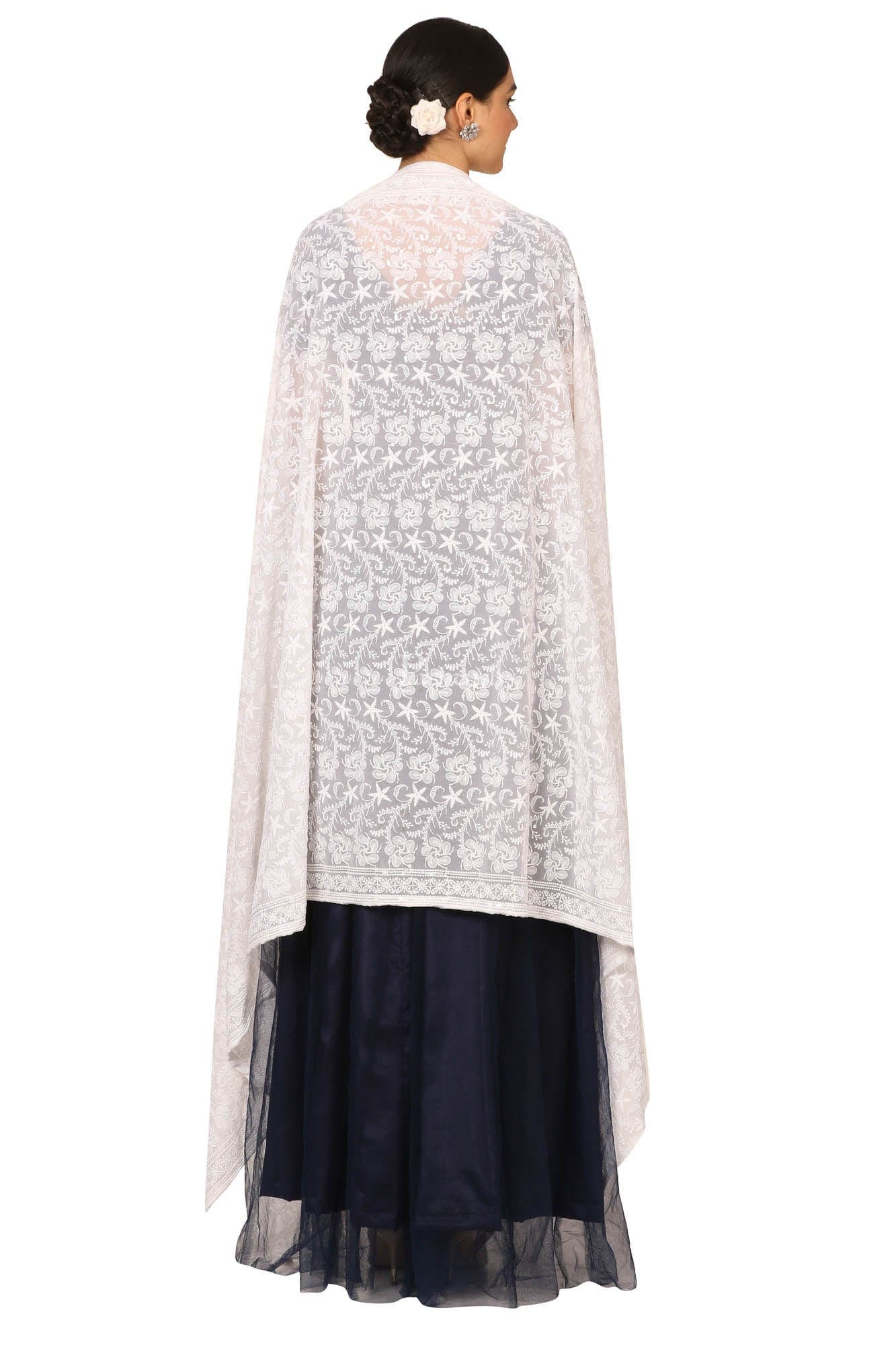 Pashtush Womens Chiffon Dupatta With Embrodiery - White - Image 2