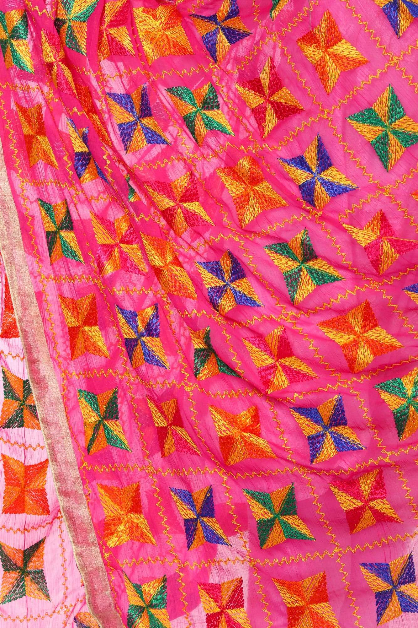 Pashtush Womens Chiffon Dupatta With Multicoloured Embroidery, Light Weight, Hot Pink - Image 2