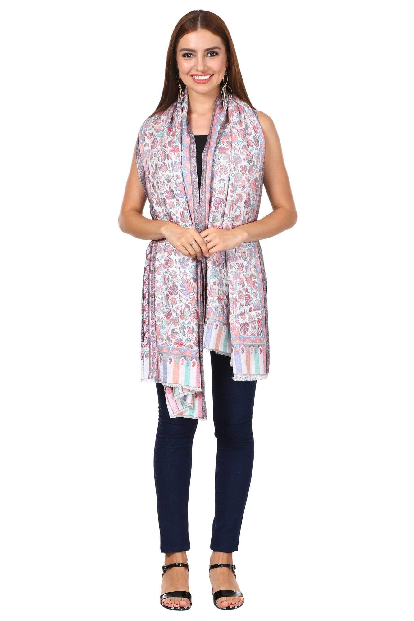 Pashtush Women'S Chinaar Ethnic Design, Soft Bamboo Scarf, Casual Shawls, Stoles, Wraps (Soft Bamboo) White - Image 2