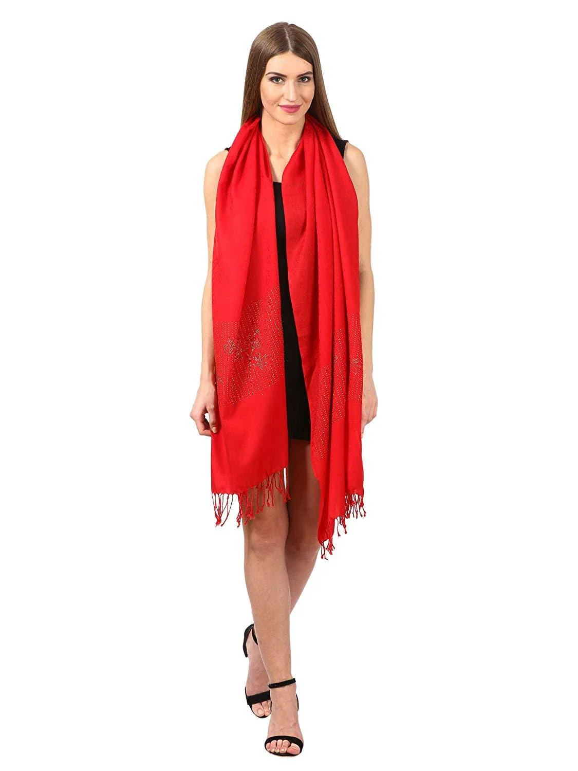 Pashtush Womens Crystal Swaroskovi Embellished Scarf, Stole Red - Image 5
