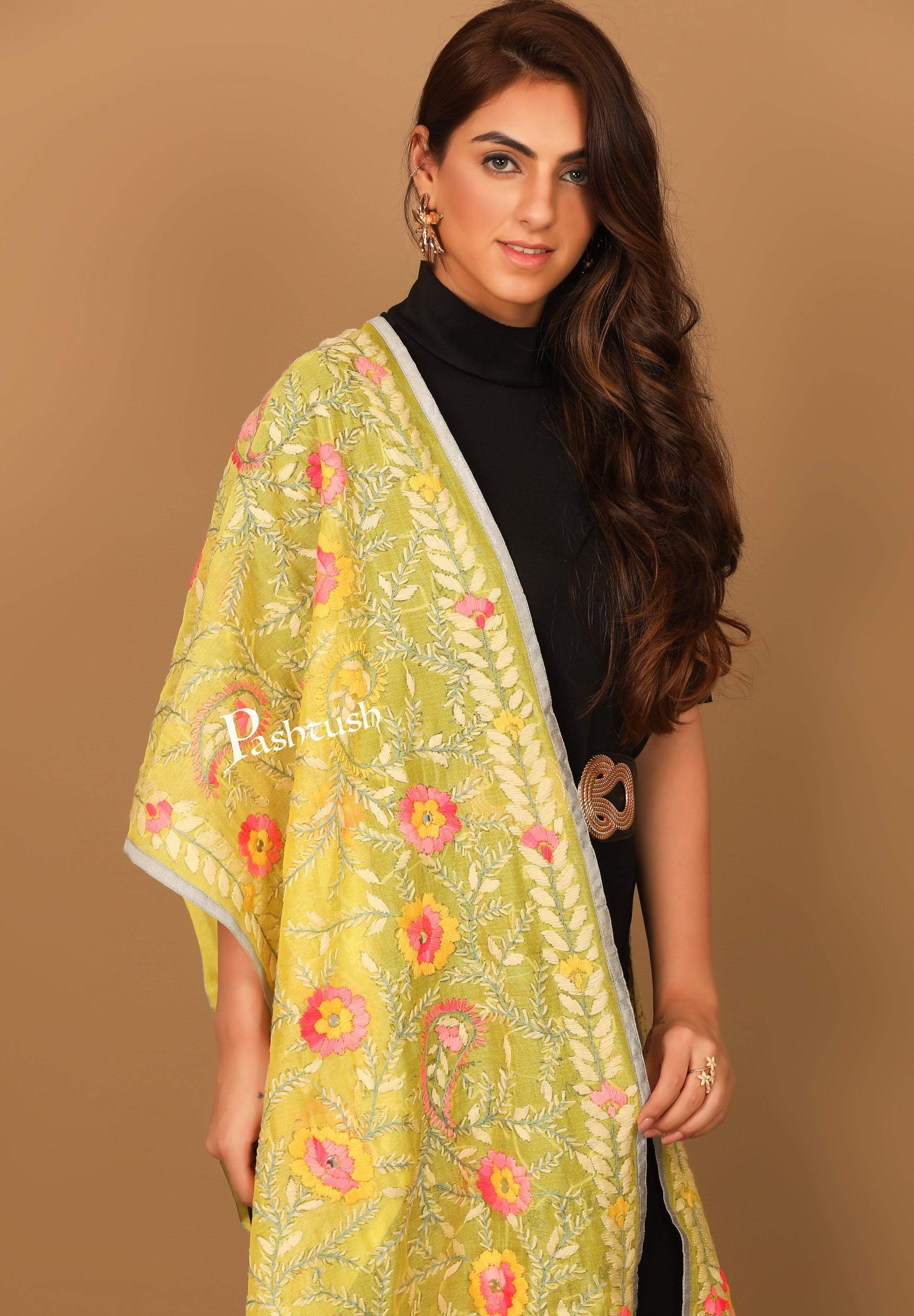 Pashtush Womens Dupatta, 100% Hand Embroidered Kantha Needlework Work, Free Size - Image 5