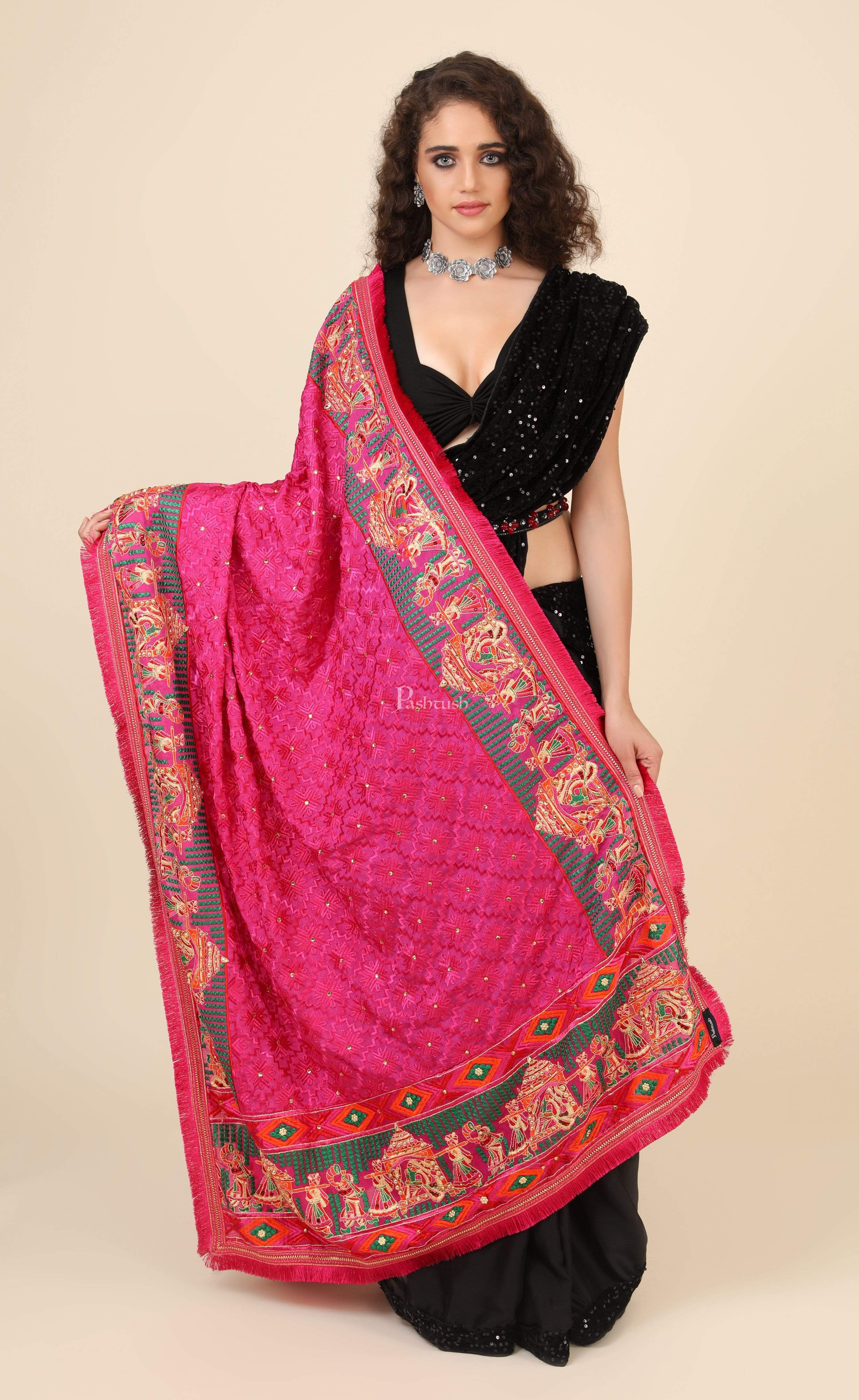 Pashtush Womens Dupatta, Royal Doli, Bridal Collection, Fuchsia