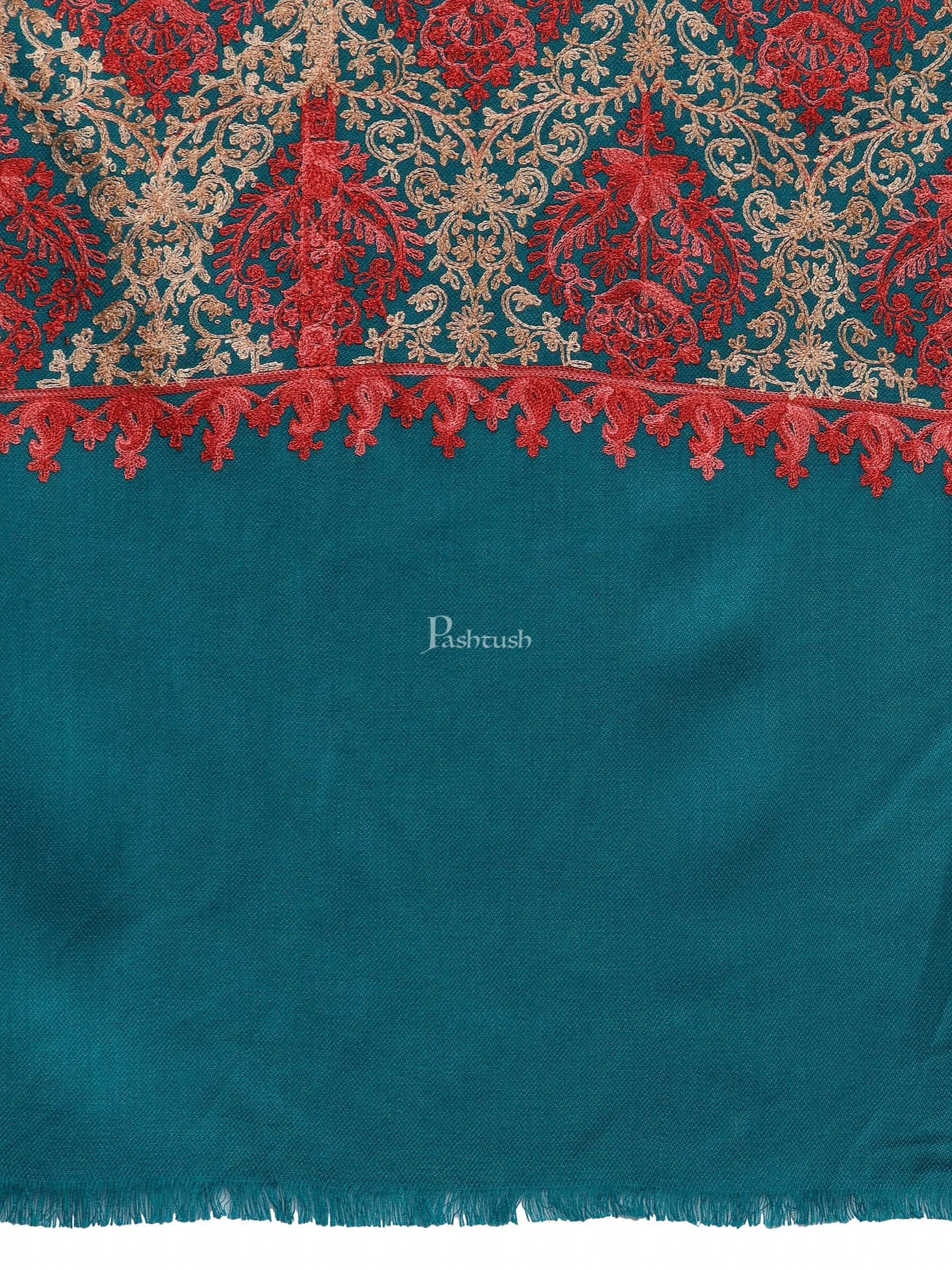 Pashtush Womens Embroidery Shawl, Aari Embroidery, Arabic Blue - Image 2