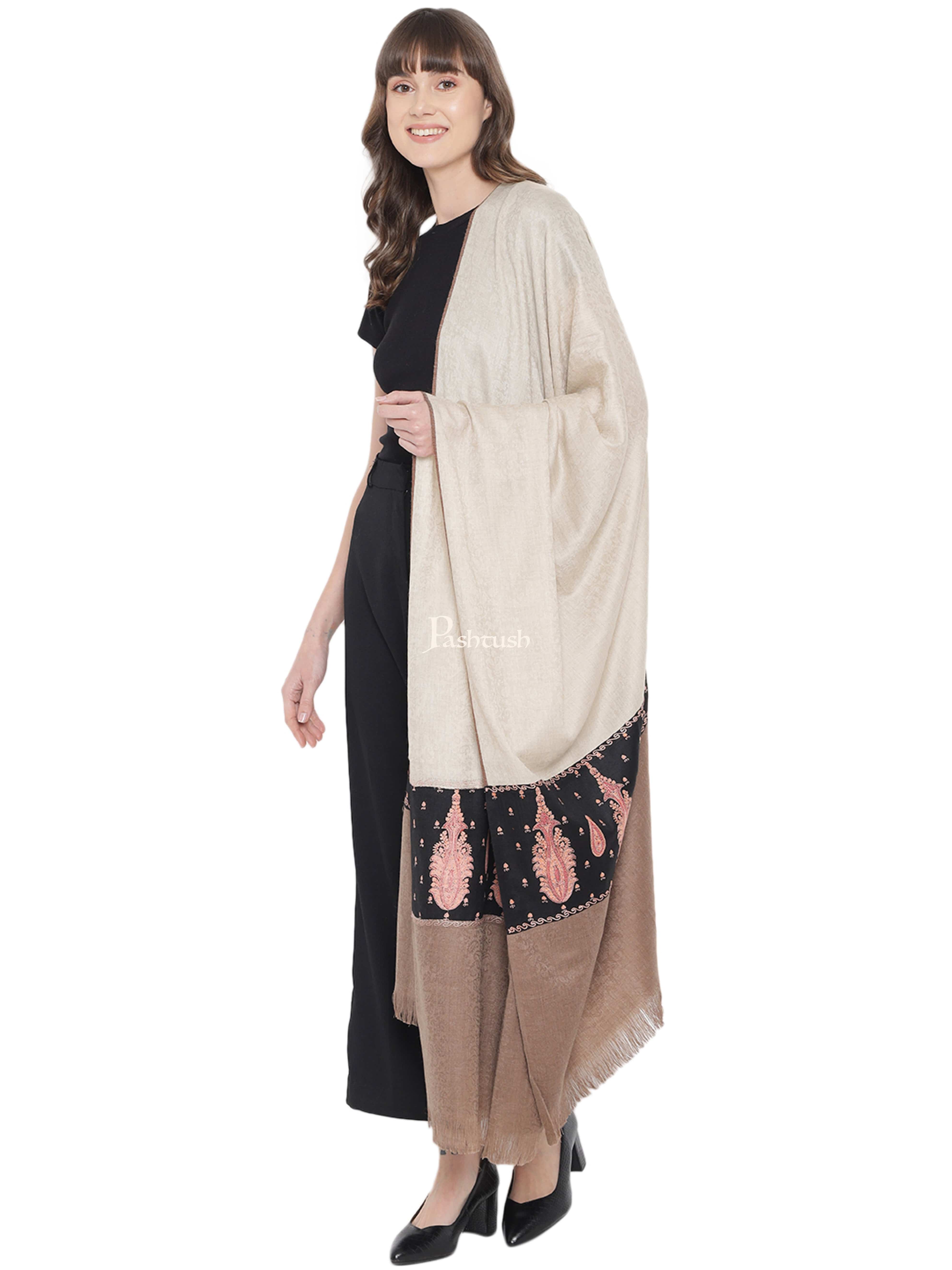 Pashtush Womens Embroidery Shawl, Fine Wool, Paiseley Stitched Palla, Black - Image 5