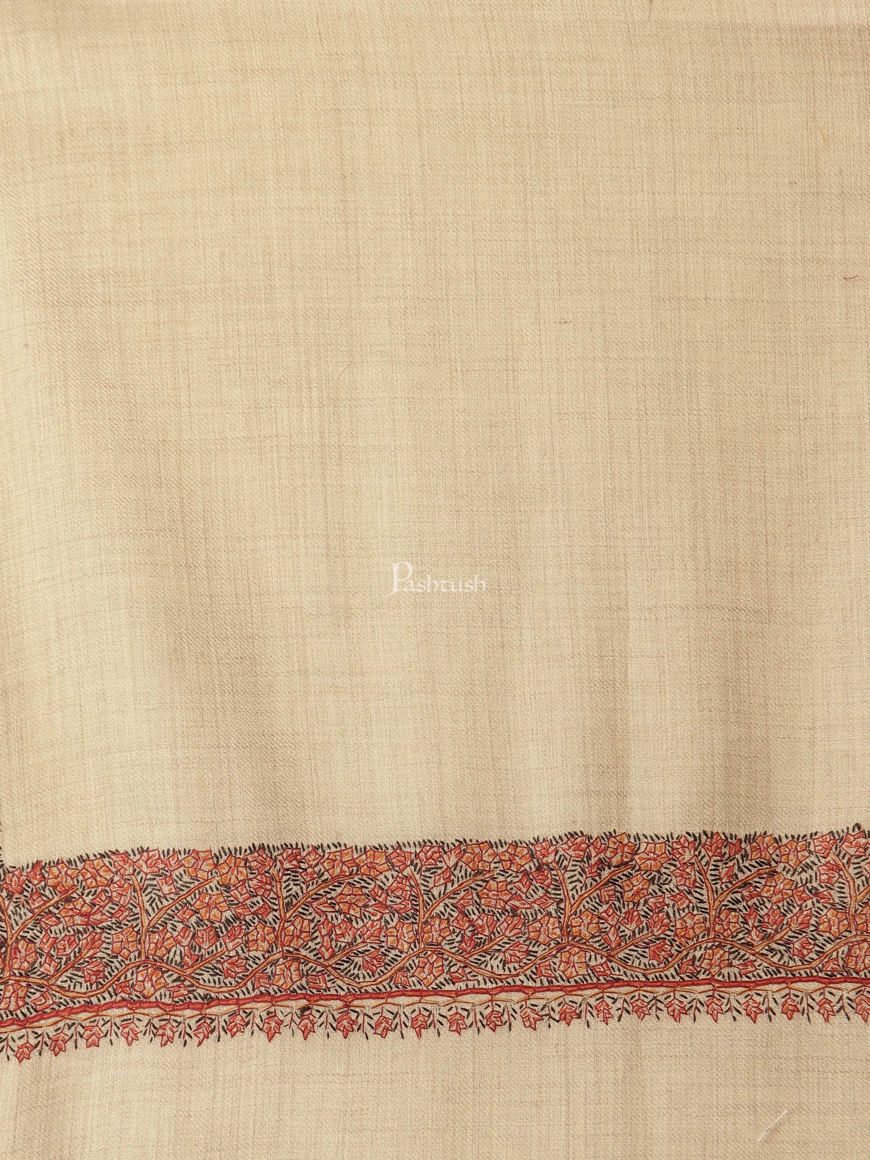 Pashtush Womens Hand Embroidery Shawl, Fine Wool Shawls, Beige - Image 2
