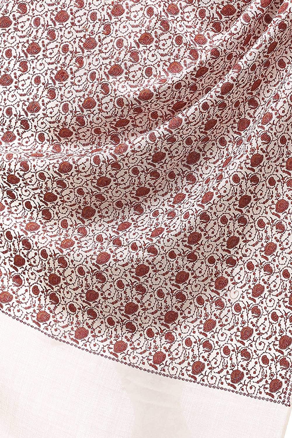 Pashtush Womens Embroidery Shawl White Silk Thread Work, Embroidery Design. Heritage Wool Collection - Image 4