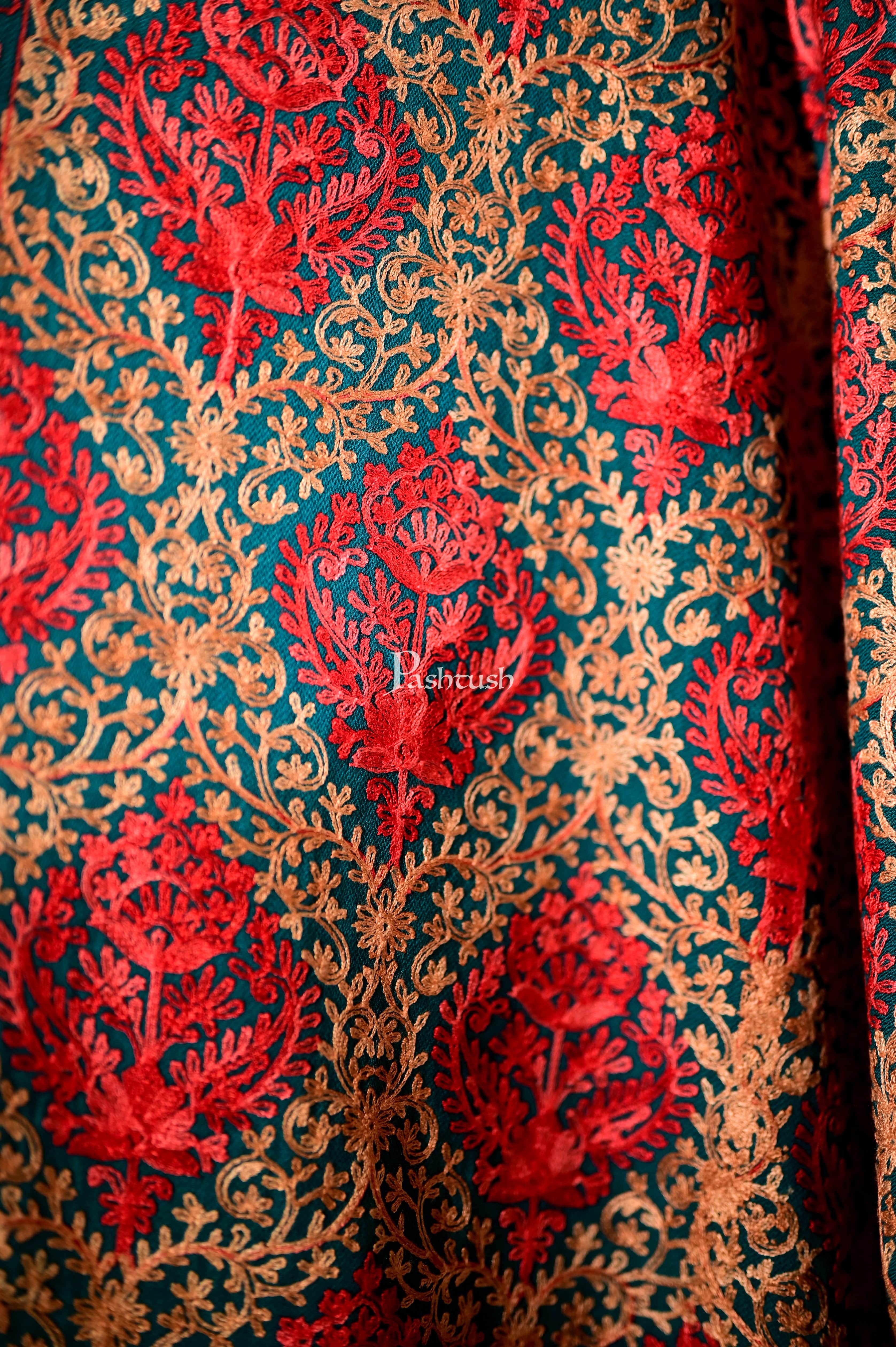 Pashtush Mens Embroidery Stole, Silky Thread Work - Faux Pashmina - Image 2