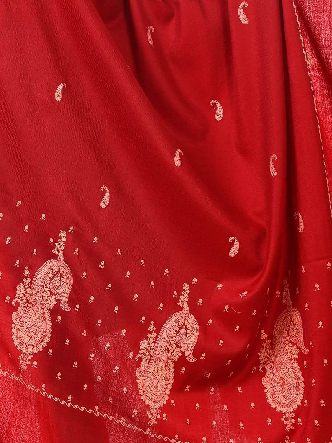 Pashtush Women'S Embroidery Wool With Palla Embroidery Paisley Design Red - Image 2