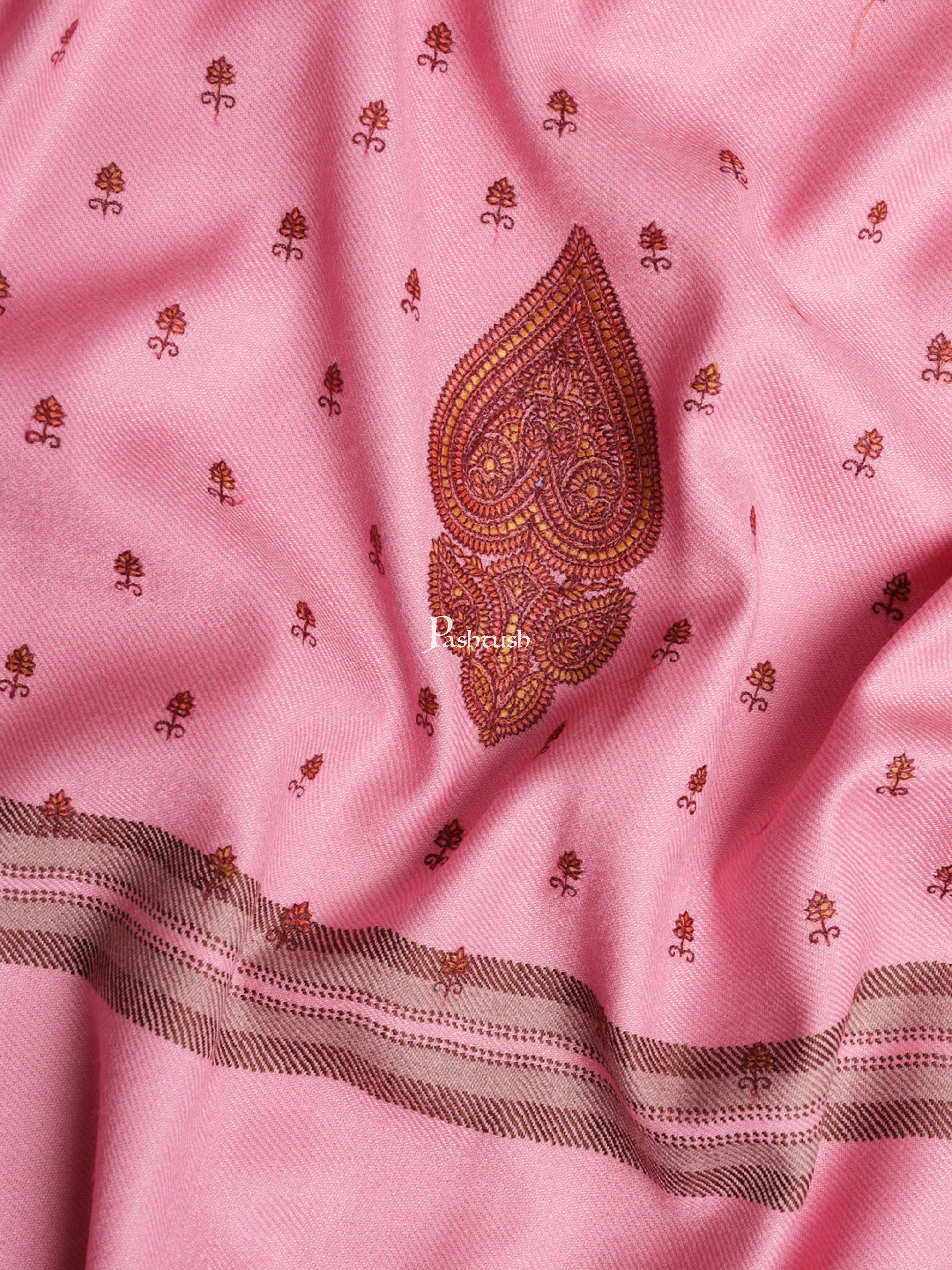 Pashtush Womens Shawl, Woollen, Needlework Embroidery, Pink - Image 2