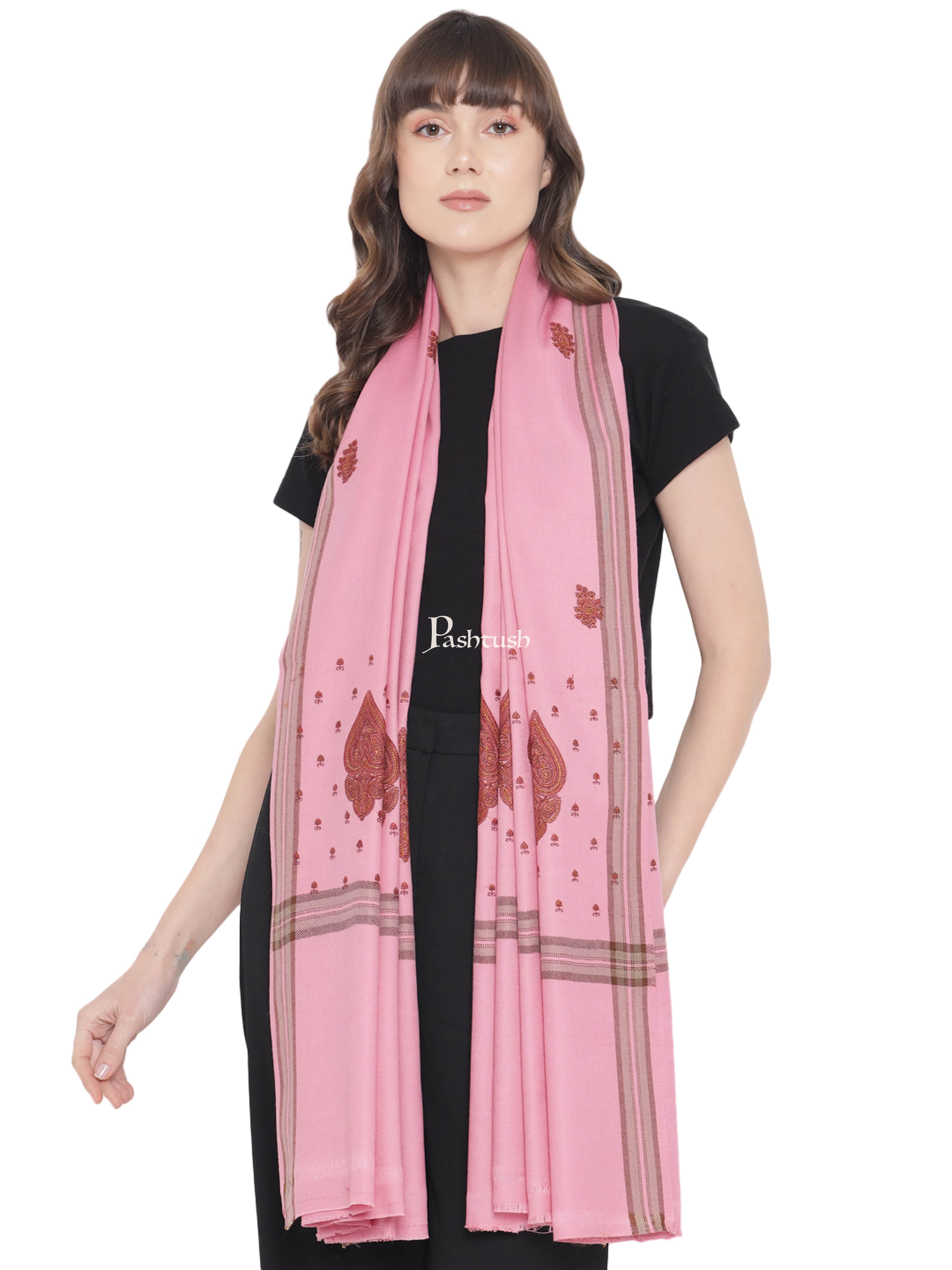 Pashtush Womens Shawl, Woollen, Needlework Embroidery, Pink - Image 3