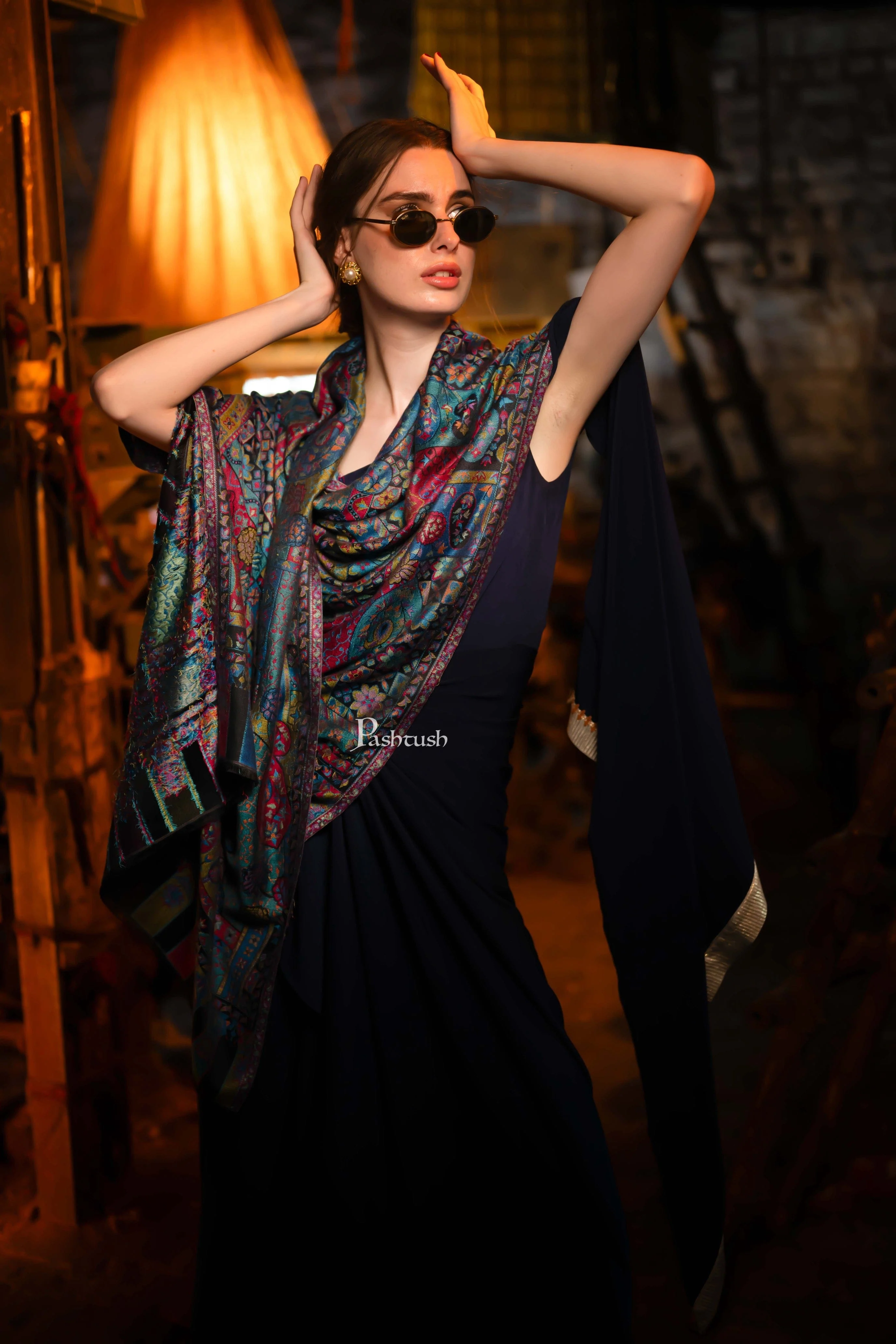 Pashtush Women's Ethnic Design, Soft Bamboo Scarf, Stoles, Wraps, Black - Image 2