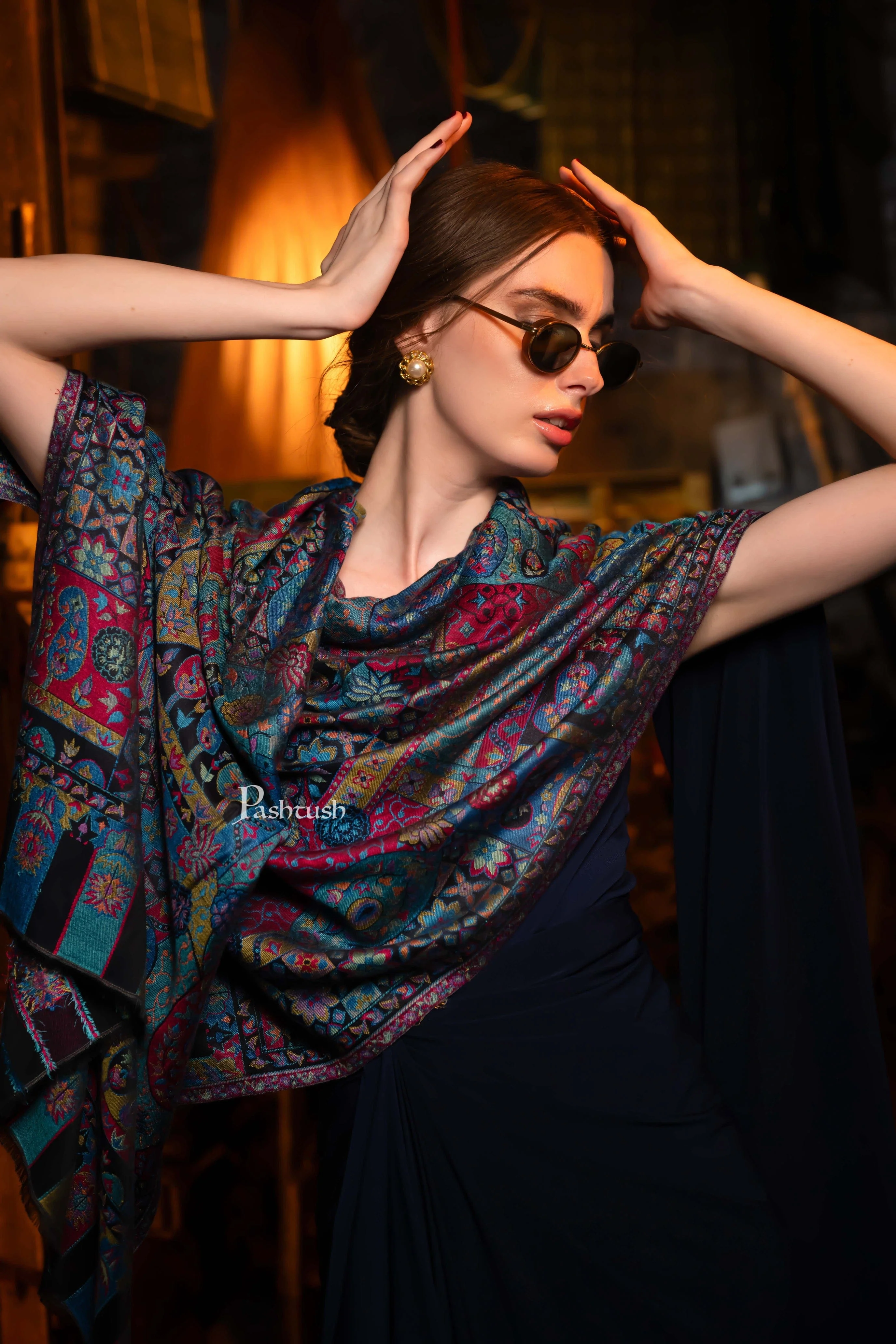 Pashtush Women's Ethnic Design, Soft Bamboo Scarf, Stoles, Wraps, Black - Image 5