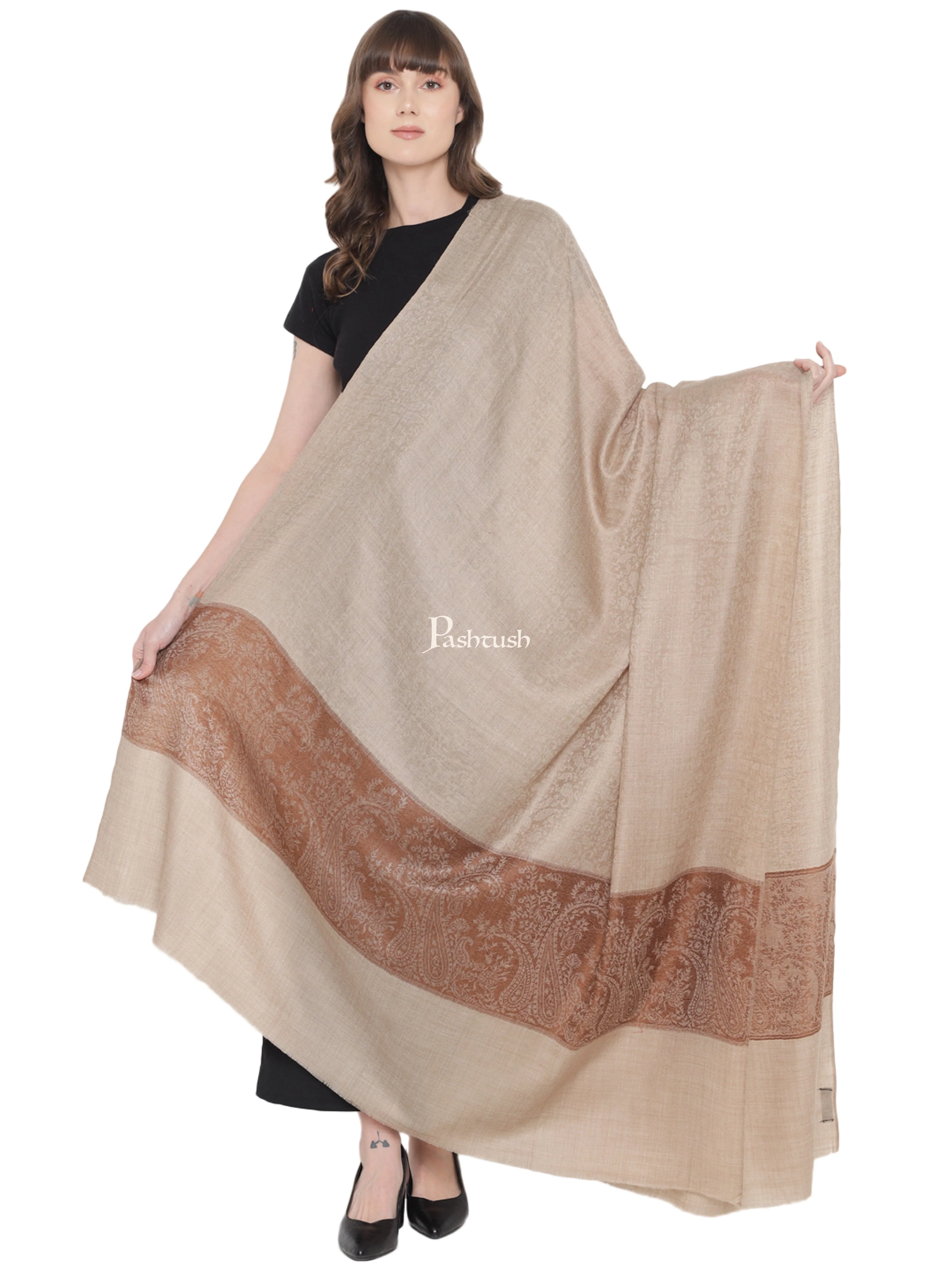 Pashtush Womens Ethnic Weave Palla Shawl, Self Jacquard Palla Weave, Espresso - Image 3