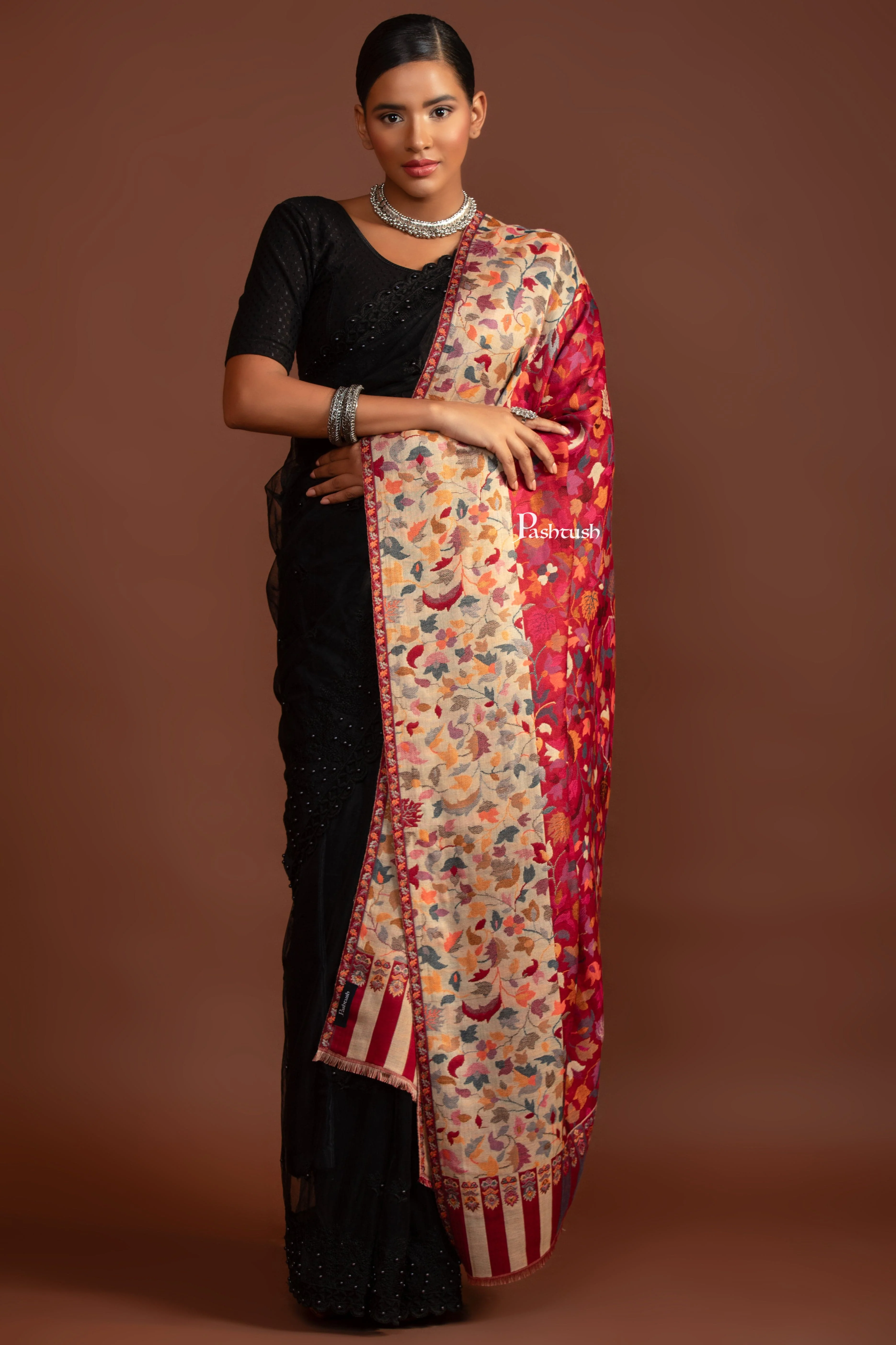 Pashtush Womens Ethnic Weave Shawl, Reversible, Multicoloured - Image 5