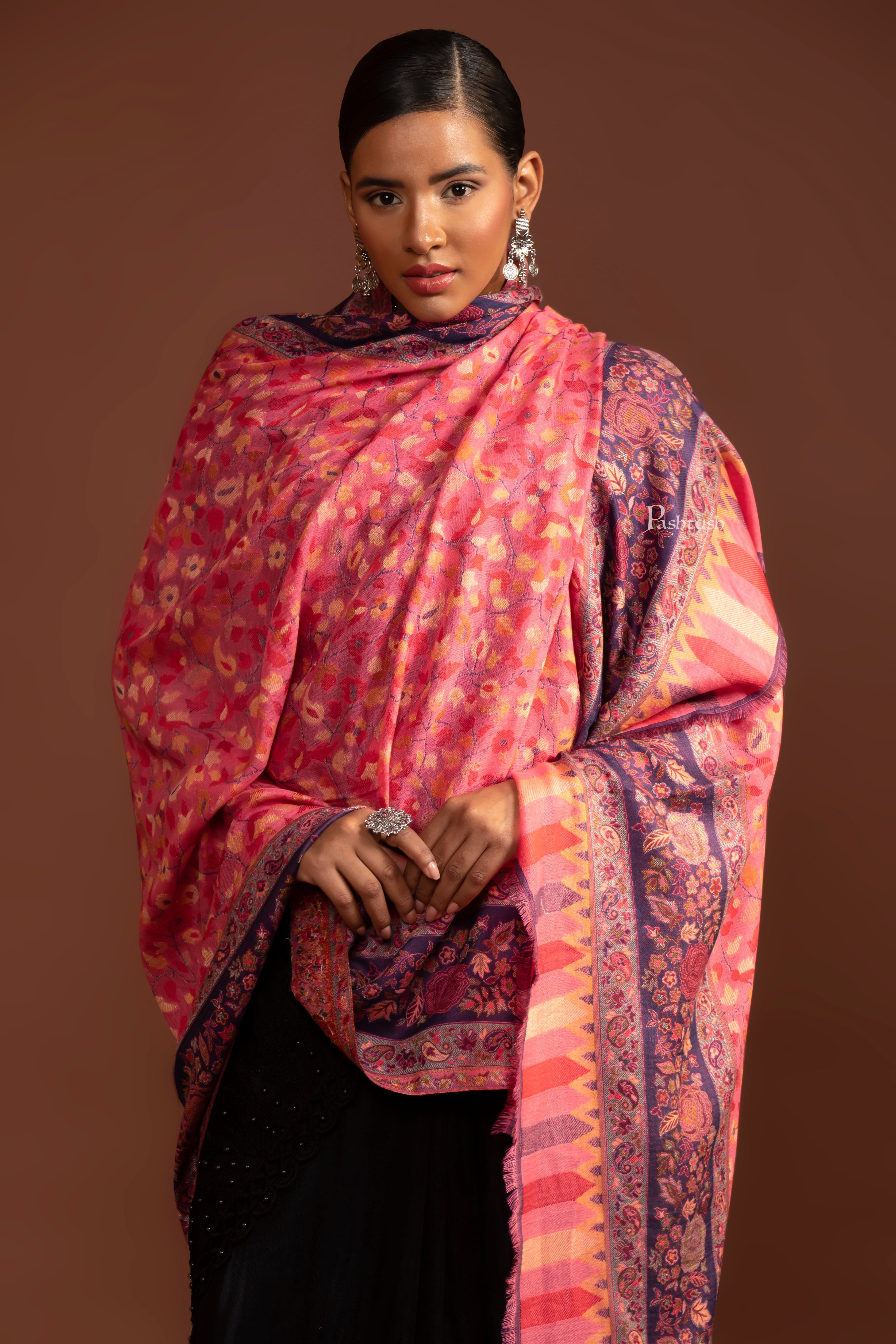 Pashtush Womens Ethnic Weave Shawl, Reversible, Multicoloured - Image 5