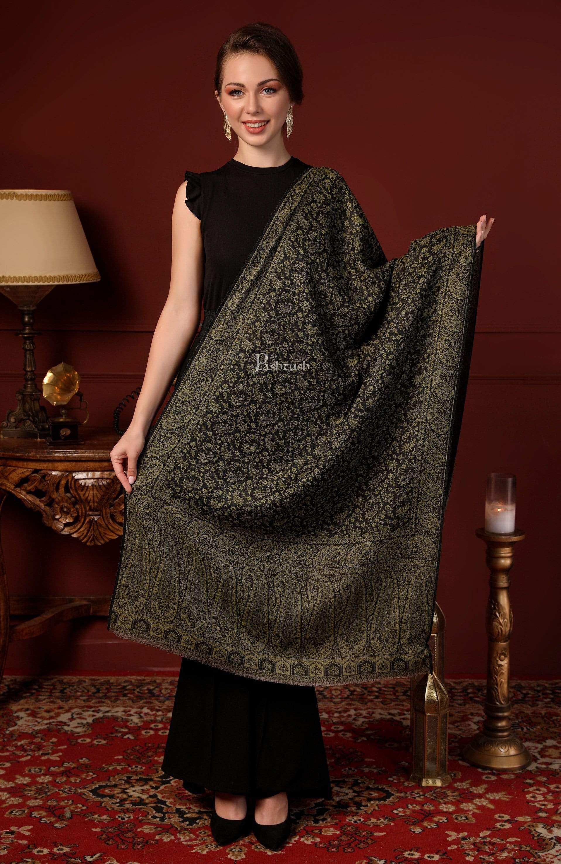 Pashtush Women'S Ethnic Weave Stole, Fine Wool - Image 3
