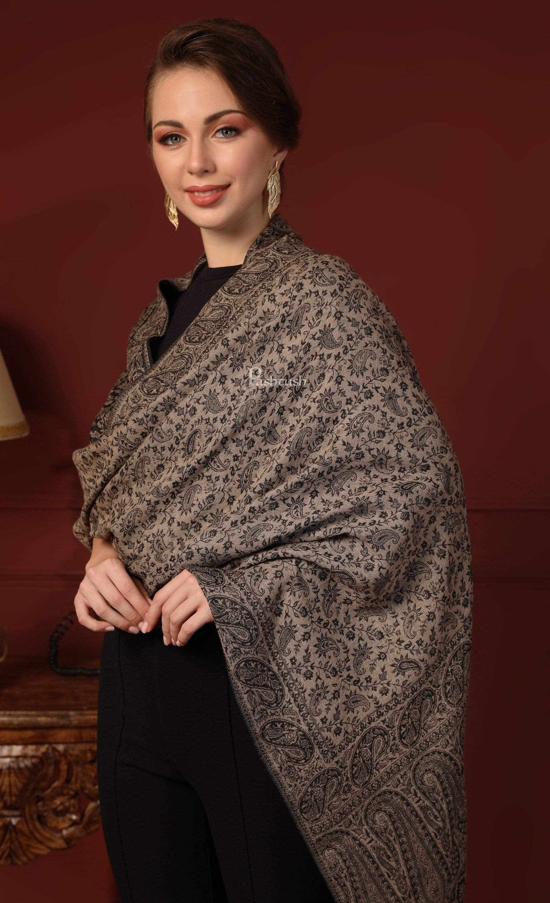 Pashtush Women'S Ethnic Weave Stole, Fine Wool - Image 4