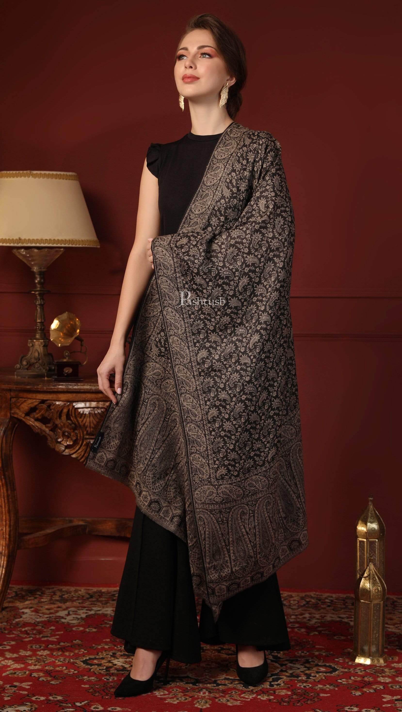 Pashtush Women'S Ethnic Weave Stole, Fine Wool - Image 5
