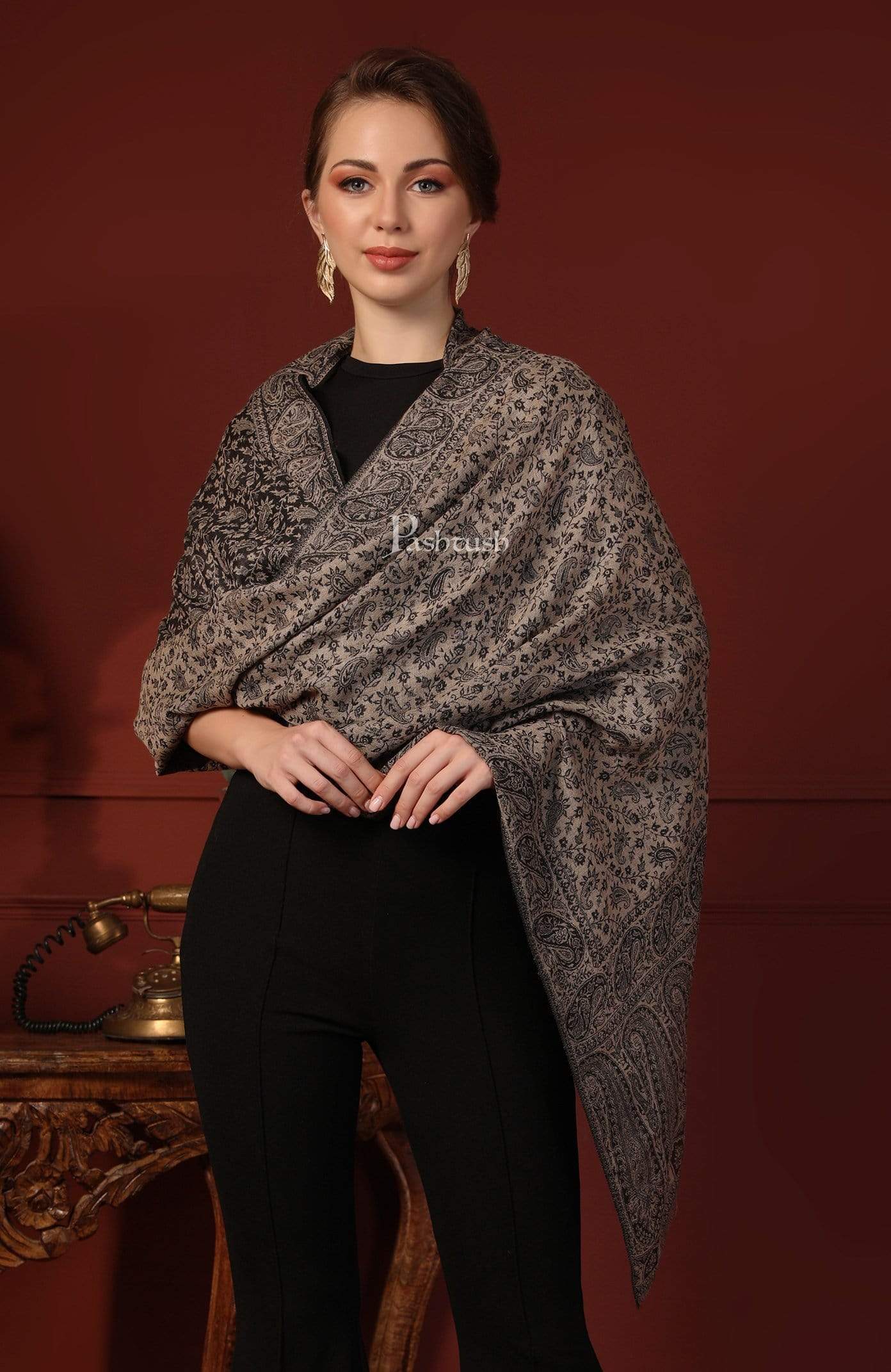 Pashtush Women'S Ethnic Weave Stole, Fine Wool - Image 6