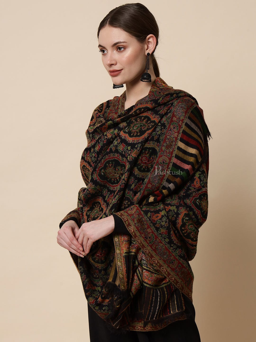 Pashtush Womens Extra Fine Ethnic Shawl, Pure Wool, Woolmark Certificate, Multicolour - Image 5