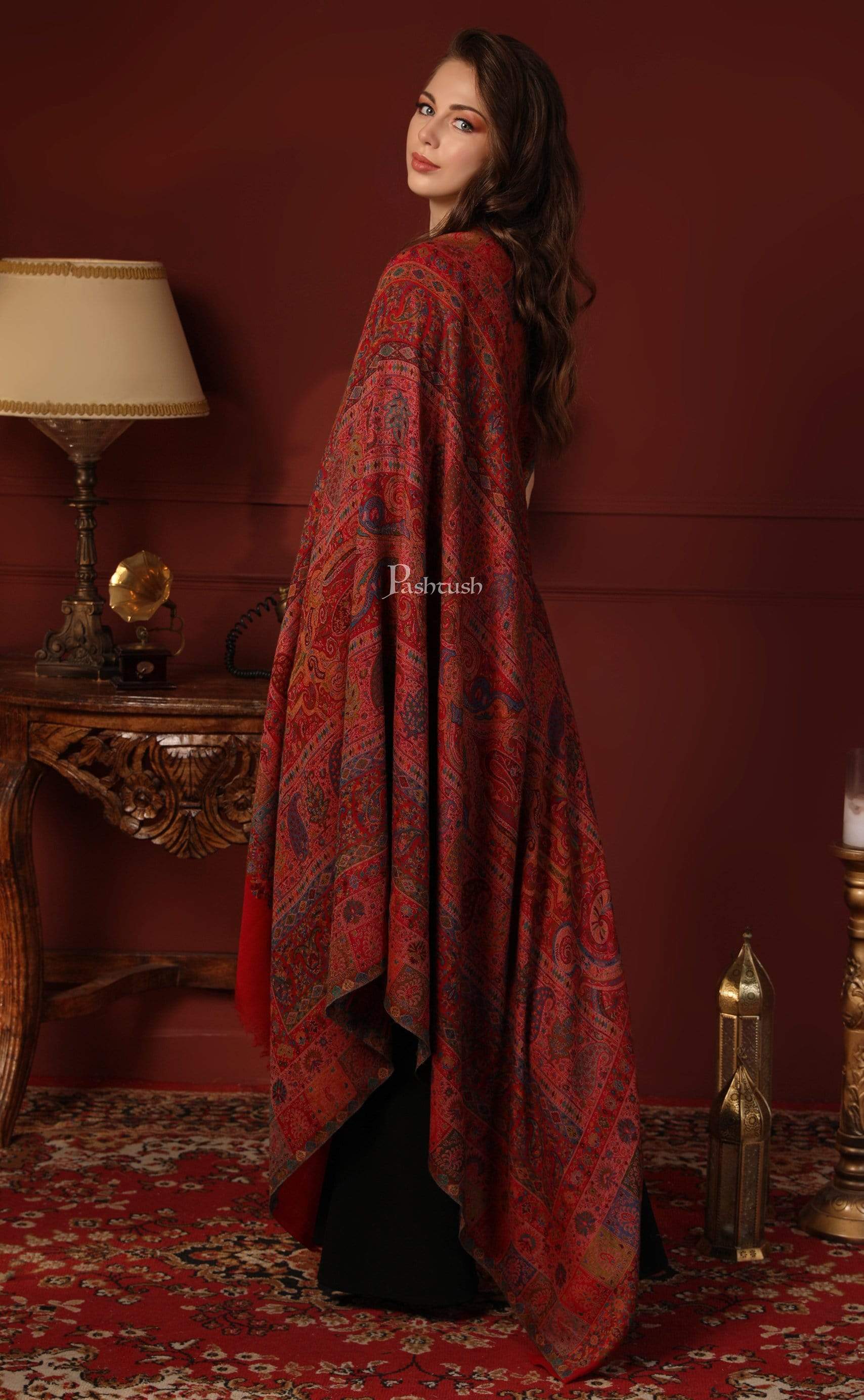 Pashtush Womens Extra Fine Ethnic Shawl, Pure Wool, Woolmark Certificate - Image 3