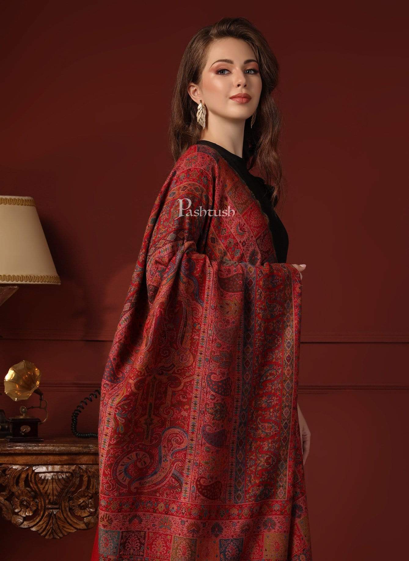 Pashtush Womens Extra Fine Ethnic Shawl, Pure Wool, Woolmark Certificate - Image 4