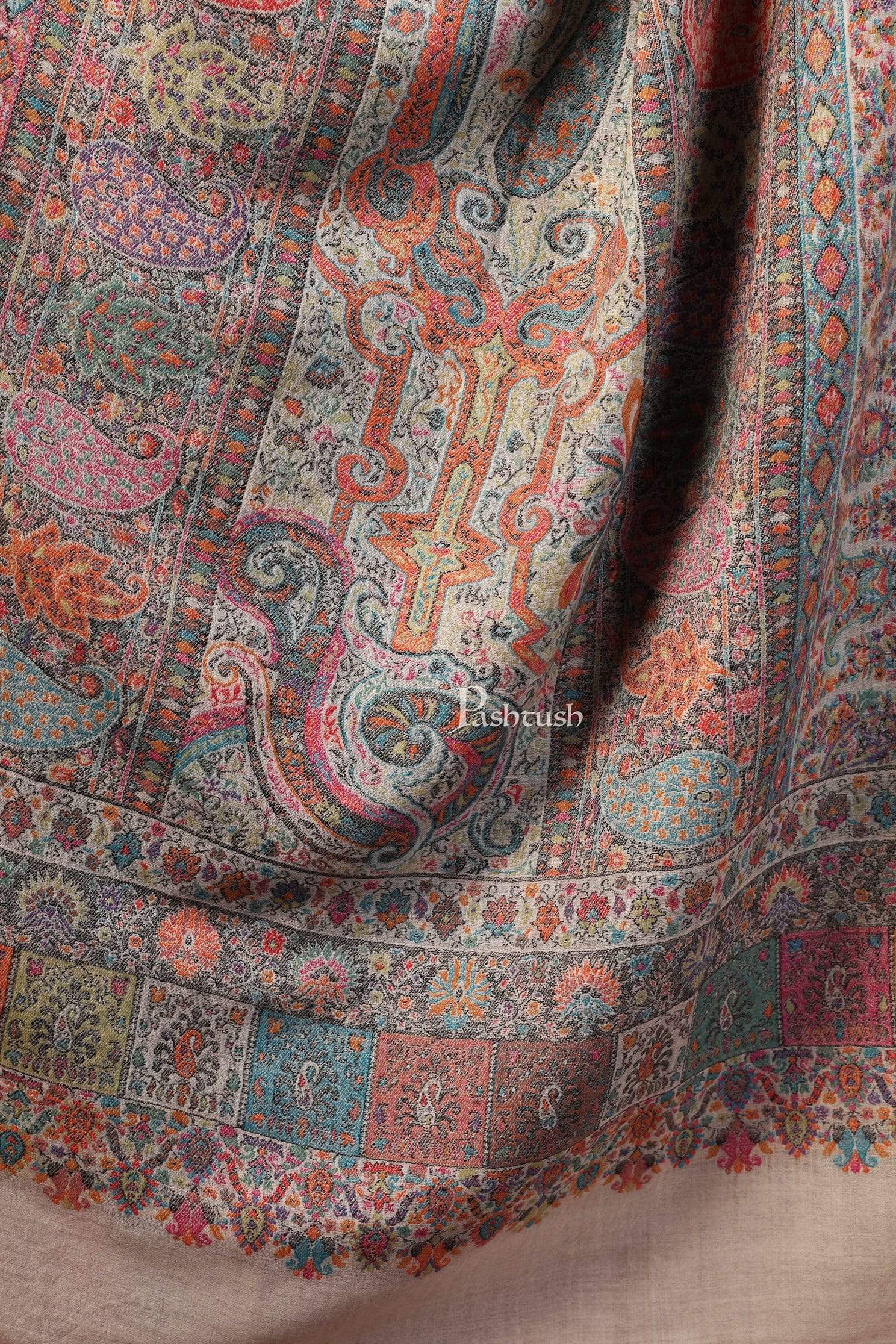 Pashtush Womens Ethnic Shawl, 100% Pure Wool, Woolmark Certificate - Image 2
