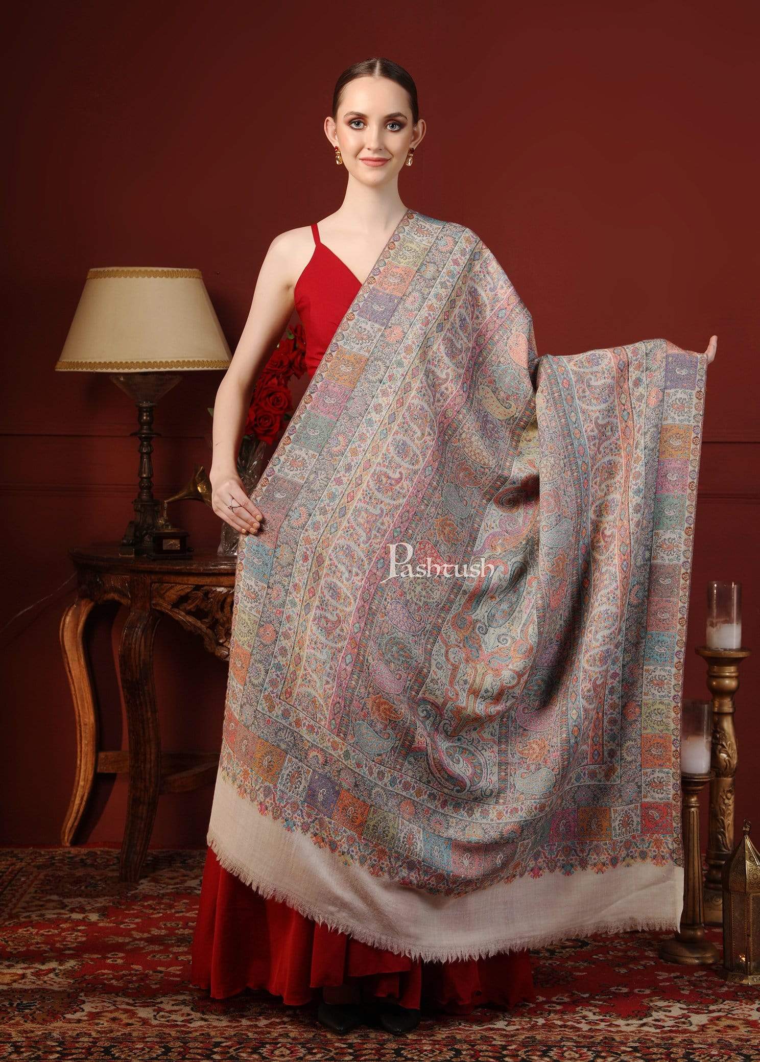 Pashtush Womens Ethnic Shawl, 100% Pure Wool, Woolmark Certificate - Image 4