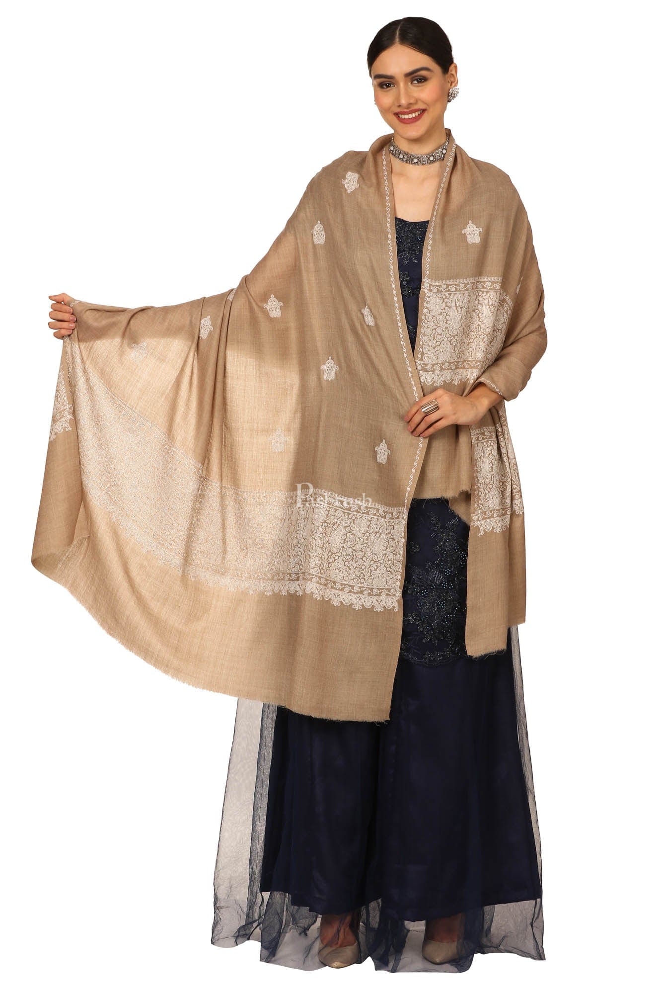 Pashtush Womens, Extra Fine Palla Embroidery Shawl, With Tone On Tone Needlework, Wool Design, Soft And Extra Fine - Image 3