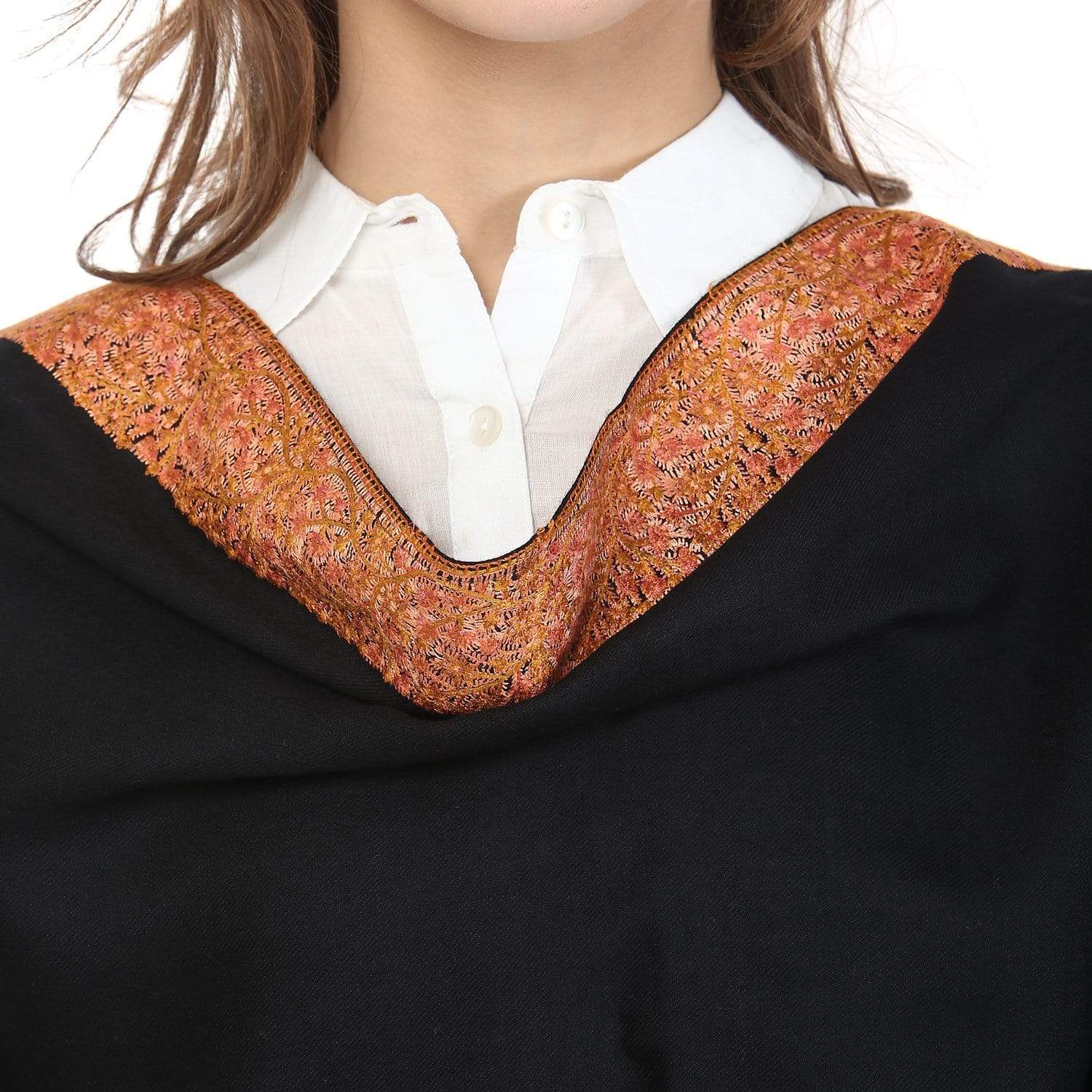 Pashtush Womens 100% Pure Wool Embroidery Border Shawl , Black - Image 5