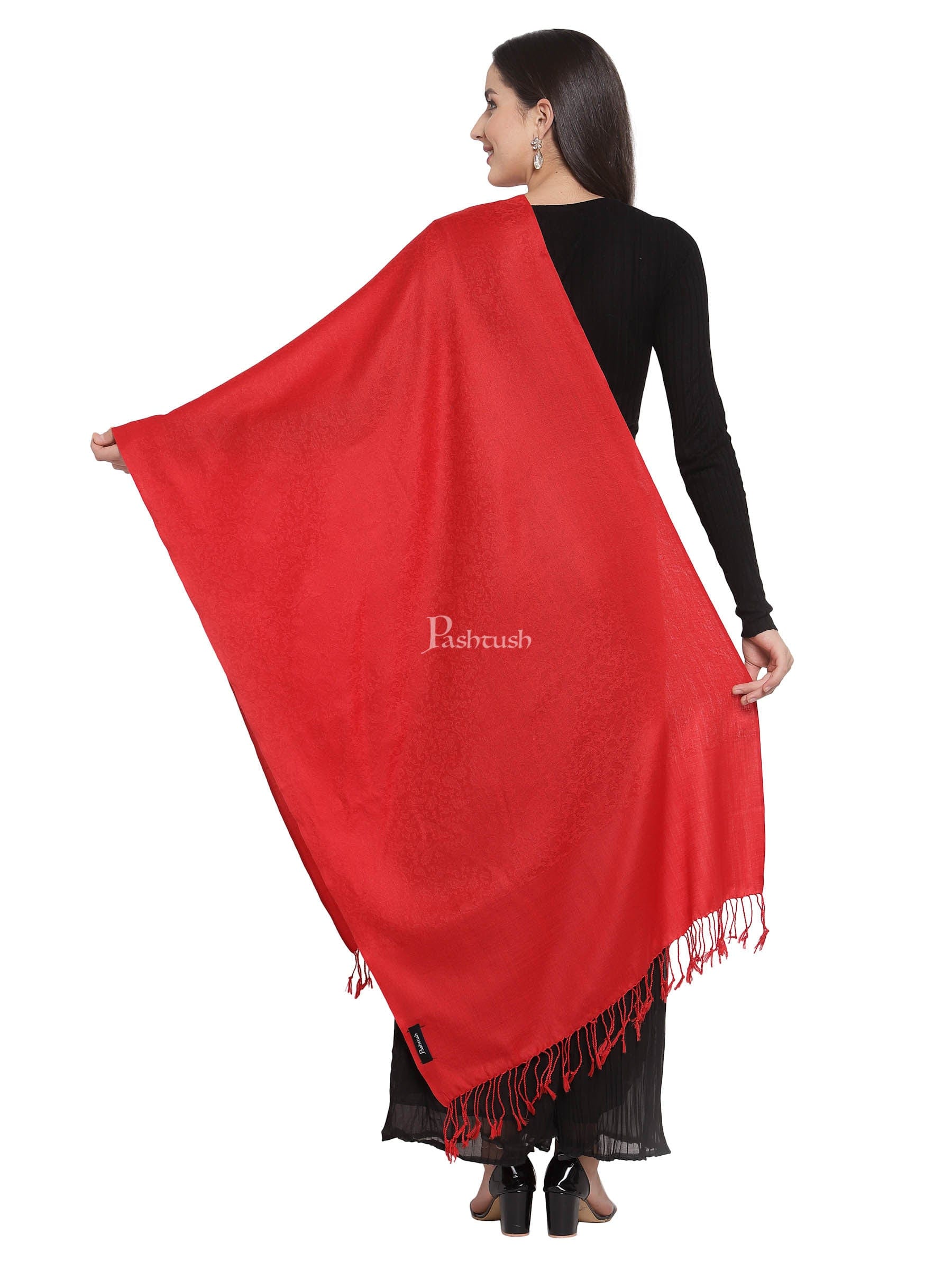 Pashtush Womens Extra Fine Wool Scarf, Stole, Scarlet Red (Solid Colour),Red - Image 2