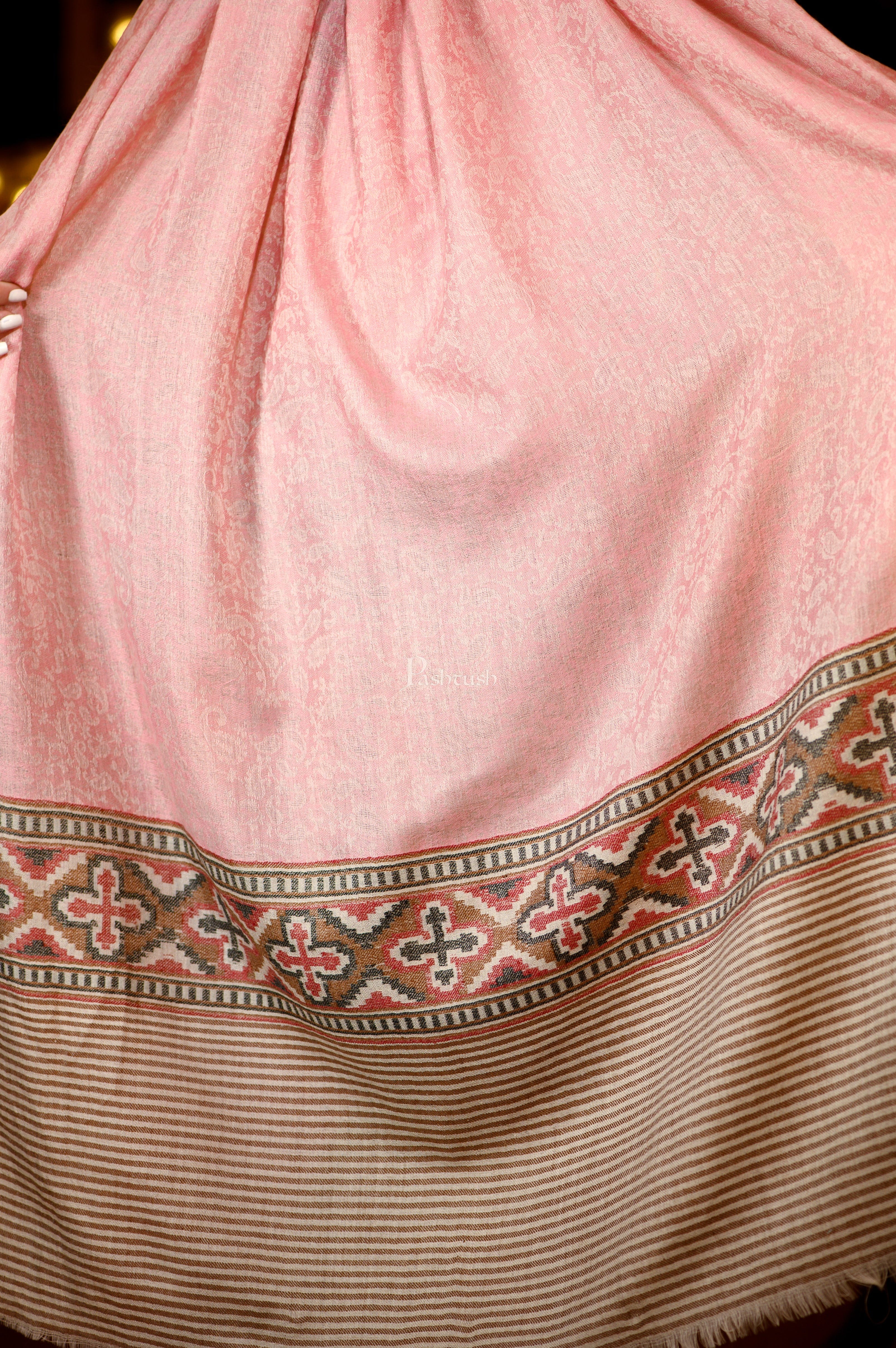 Pashtush Womens Extra Fine Wool Shawl, Aztec Weave Design, Pink - Image 7