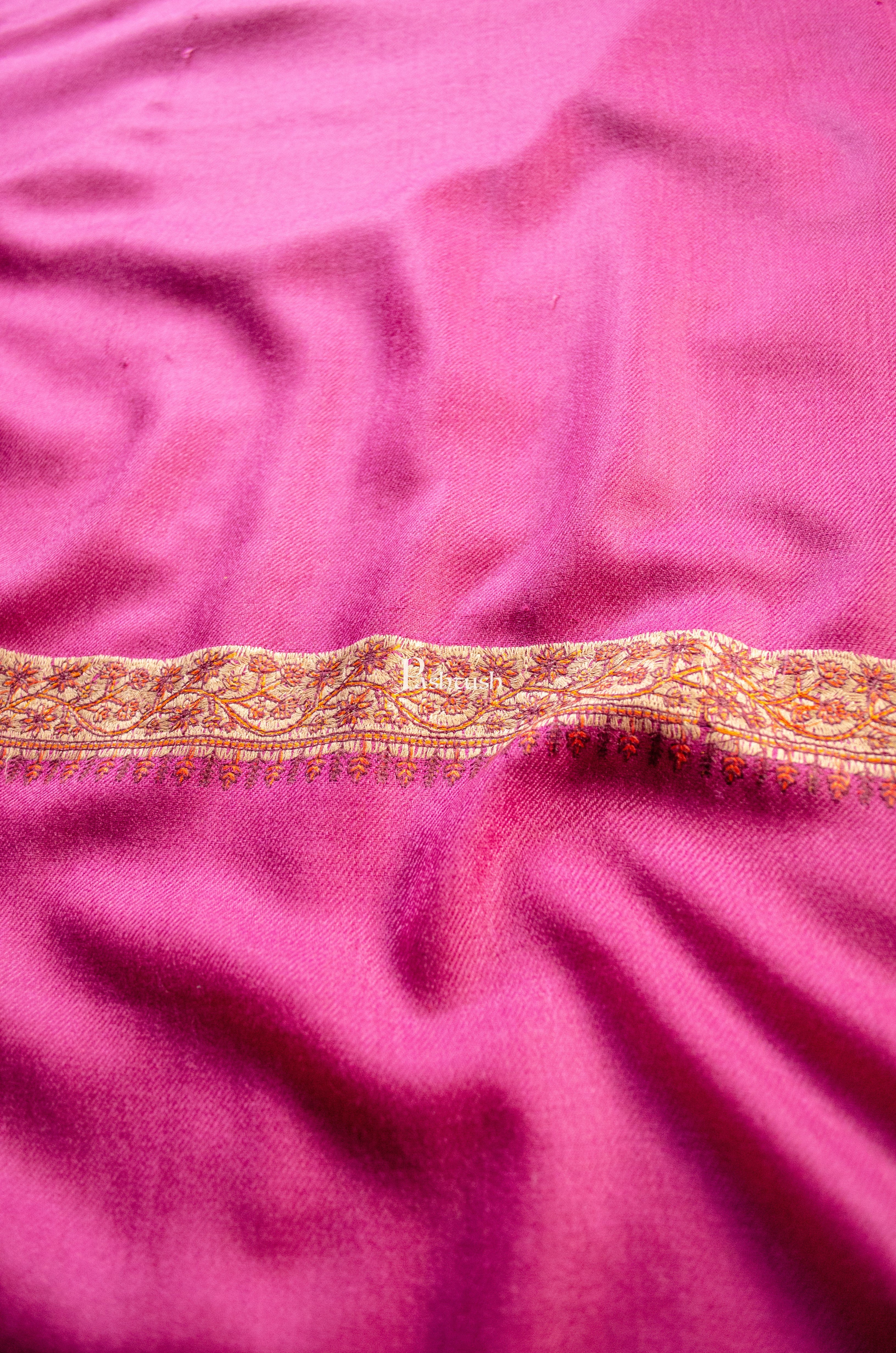 Pashtush Womens Extra Fine Wool Shawl, Border Embroidered Challa Daur Design, Majenta - Image 2