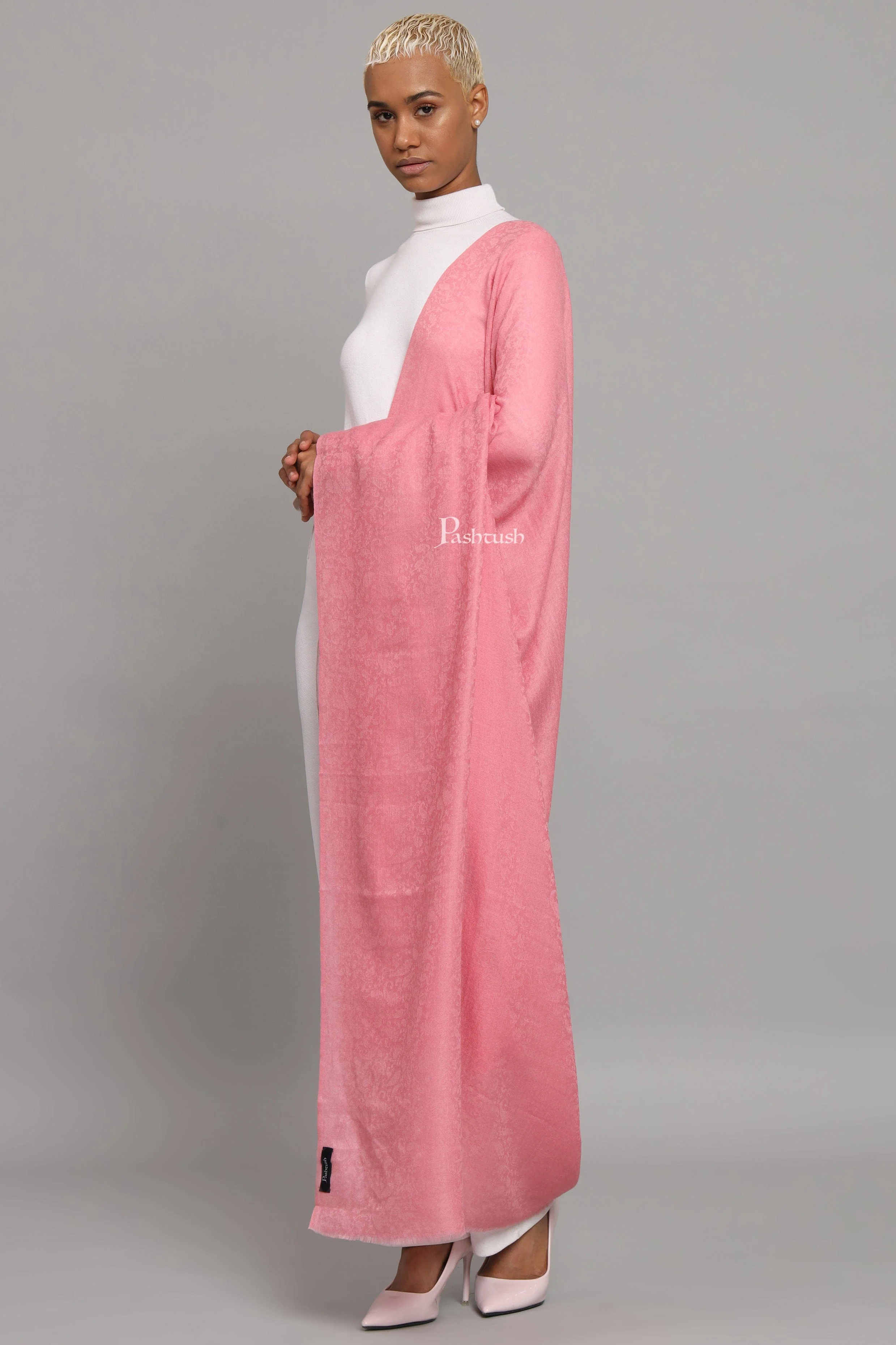 Pashtush Womens Extra Fine Wool Shawl,  Design, Pink - Image 5