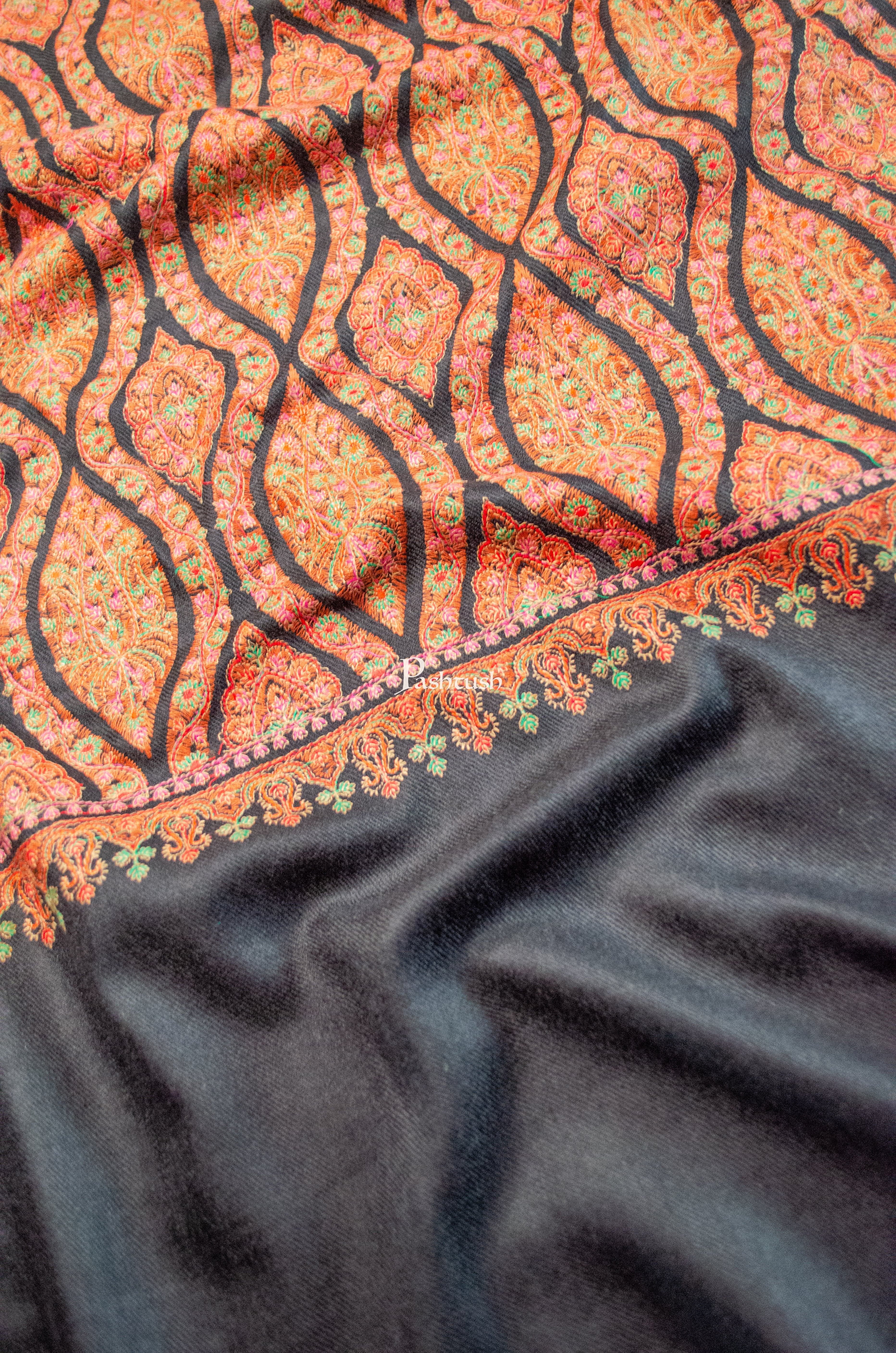 Pashtush Womens Extra Fine Wool Shawl, Embroidery Kashmiri Jaal Design, Maroon - Image 4