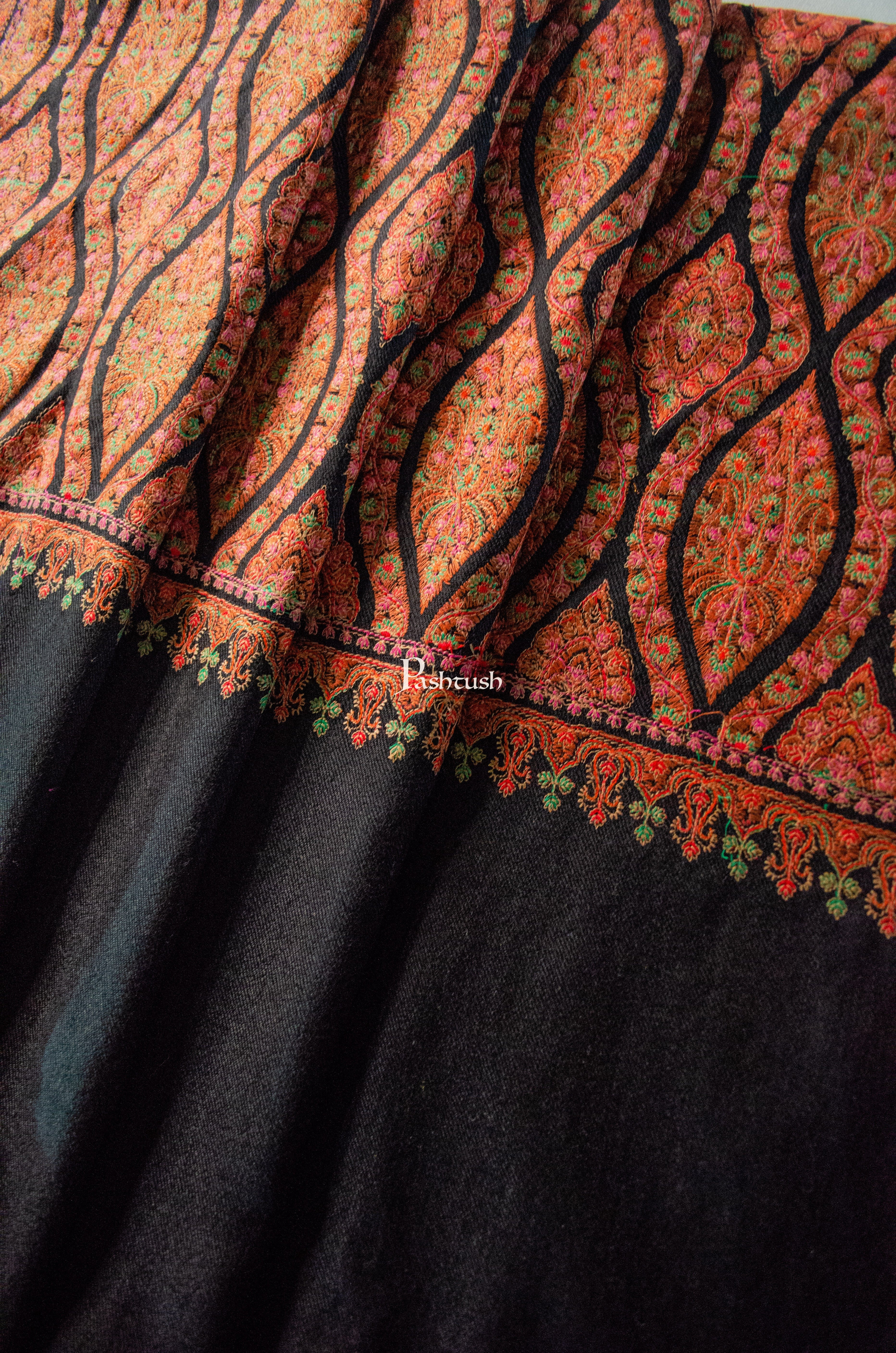 Pashtush Womens Extra Fine Wool Shawl, Embroidery Kashmiri Jaal Design, Maroon - Image 7