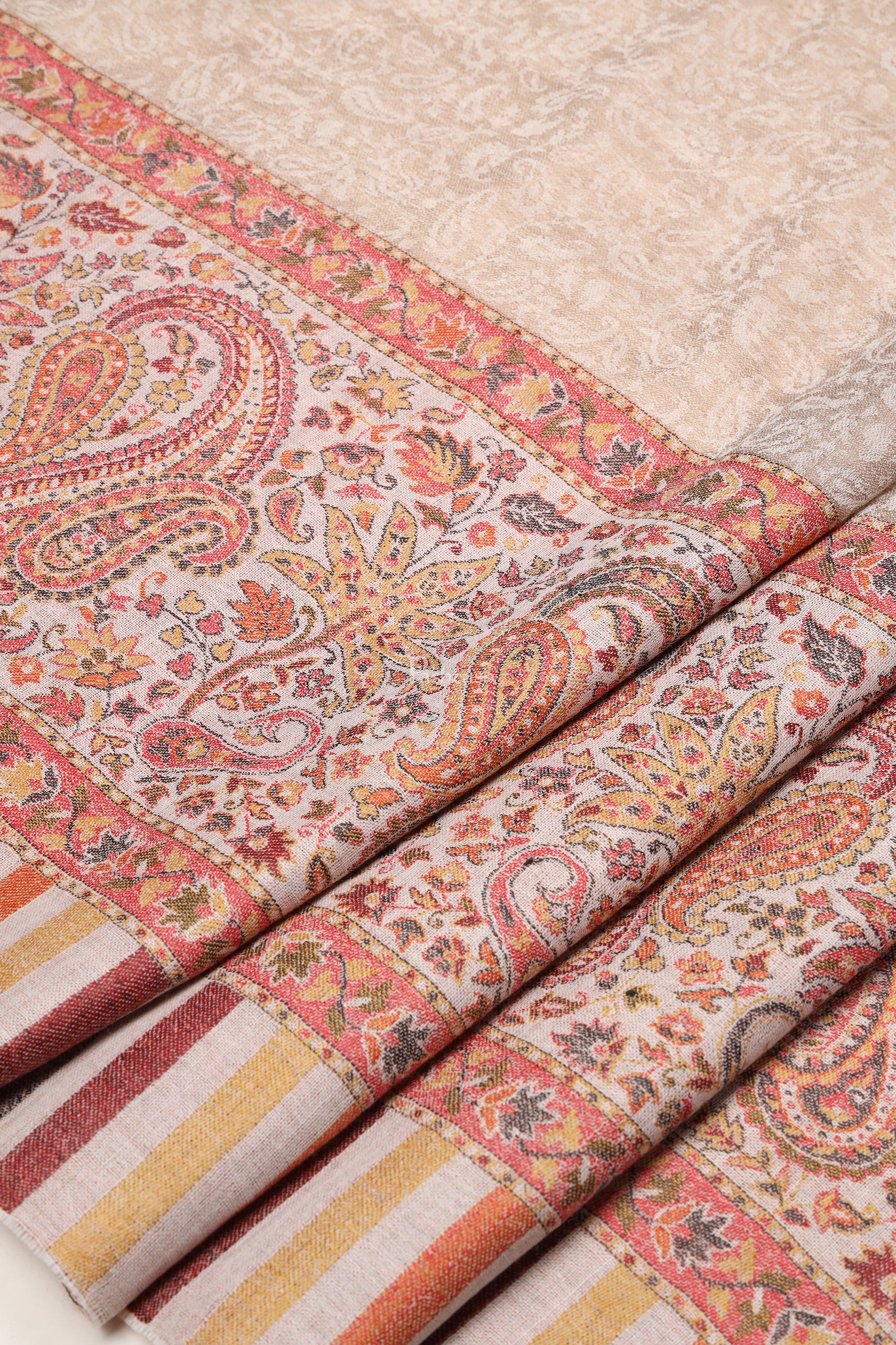 Pashtush Womens Extra Fine Wool Shawl, Ethnic Woven Palla Design, Taupe - Image 3