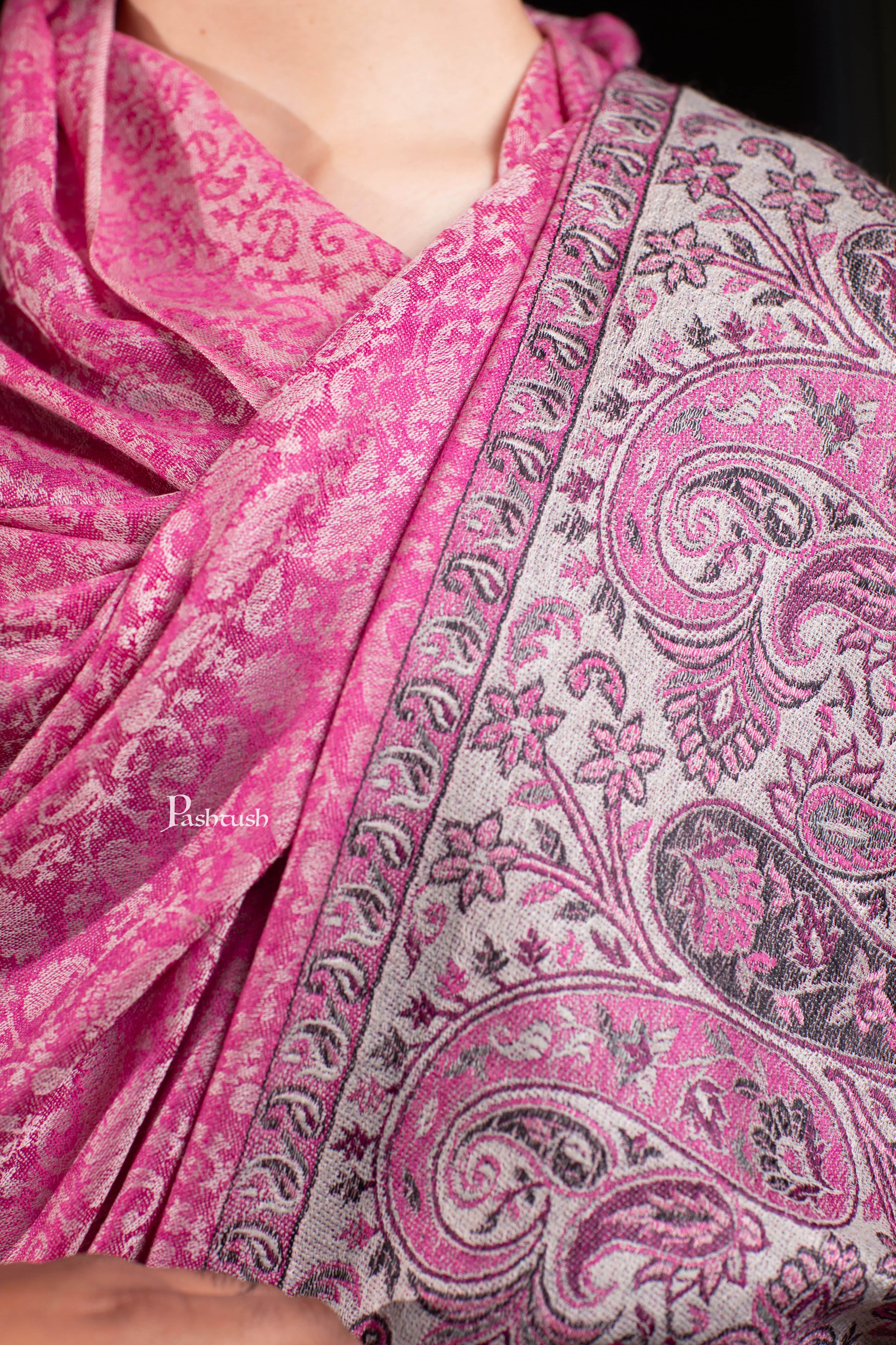 Pashtush Womens Extra Fine Wool Shawl, Extra Fine Wool Palla, Paisley Design, Fuchsia - Image 2
