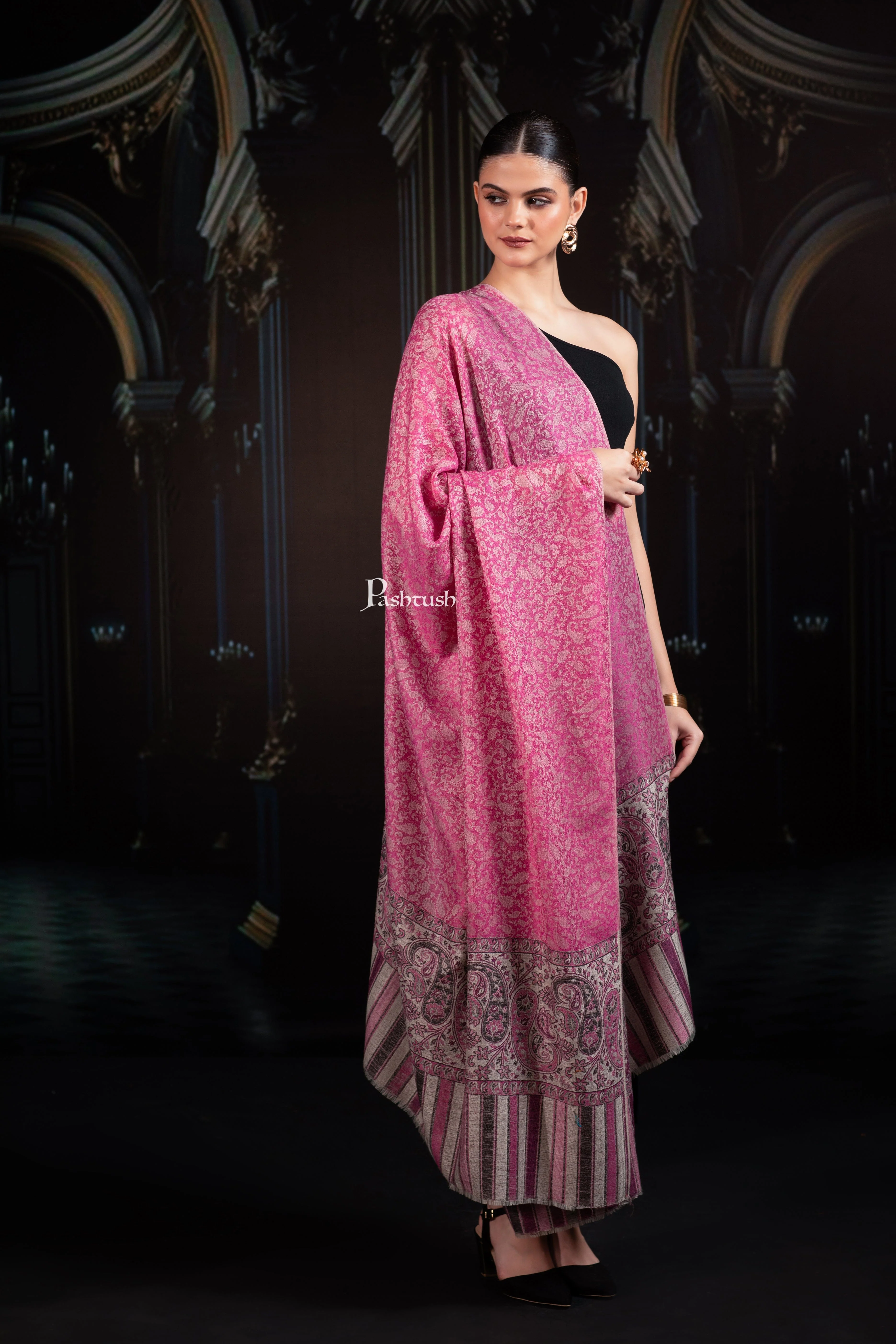 Pashtush Womens Extra Fine Wool Shawl, Extra Fine Wool Palla, Paisley Design, Fuchsia - Image 4