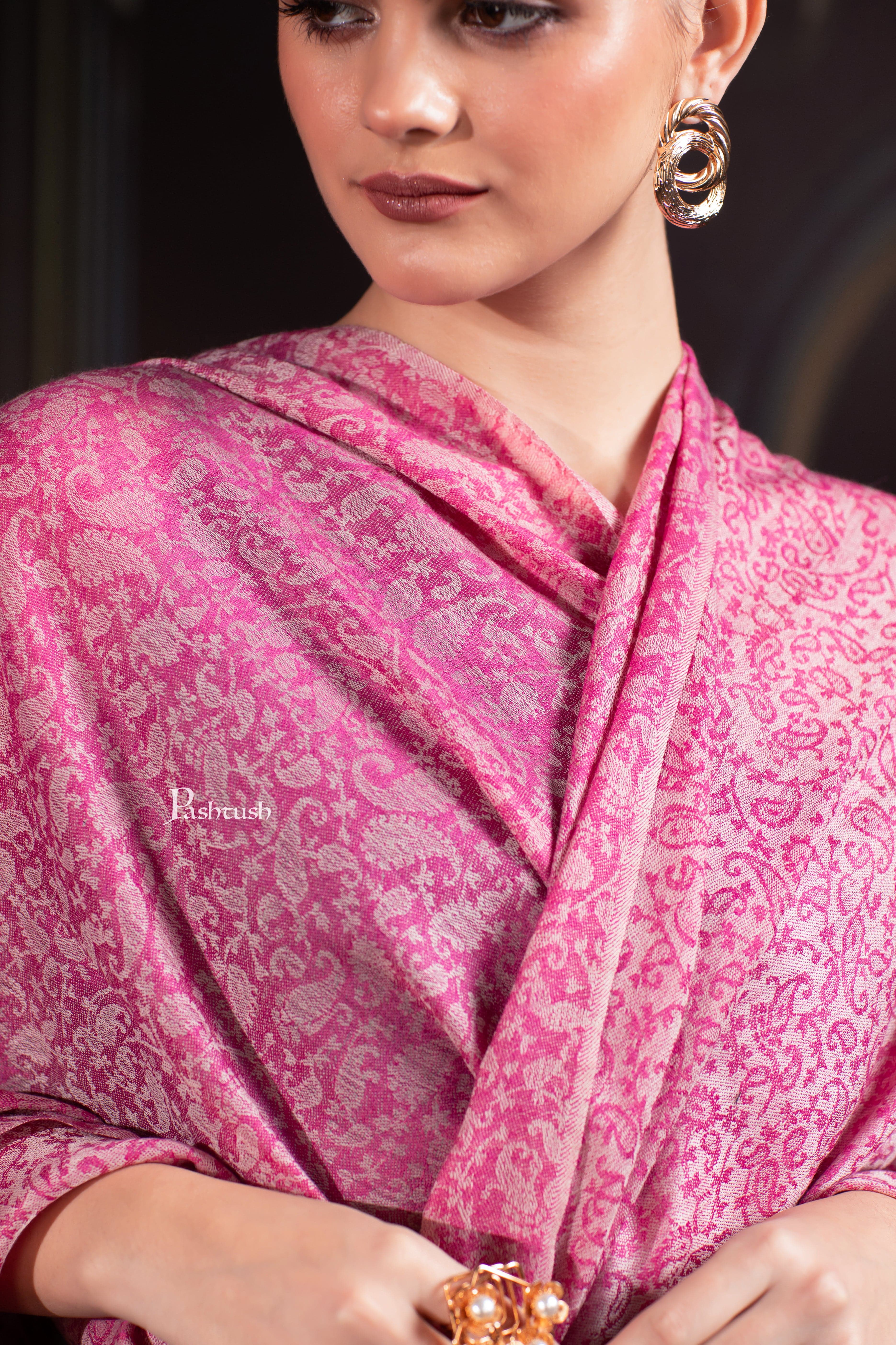 Pashtush Womens Extra Fine Wool Shawl, Extra Fine Wool Palla, Paisley Design, Fuchsia - Image 5