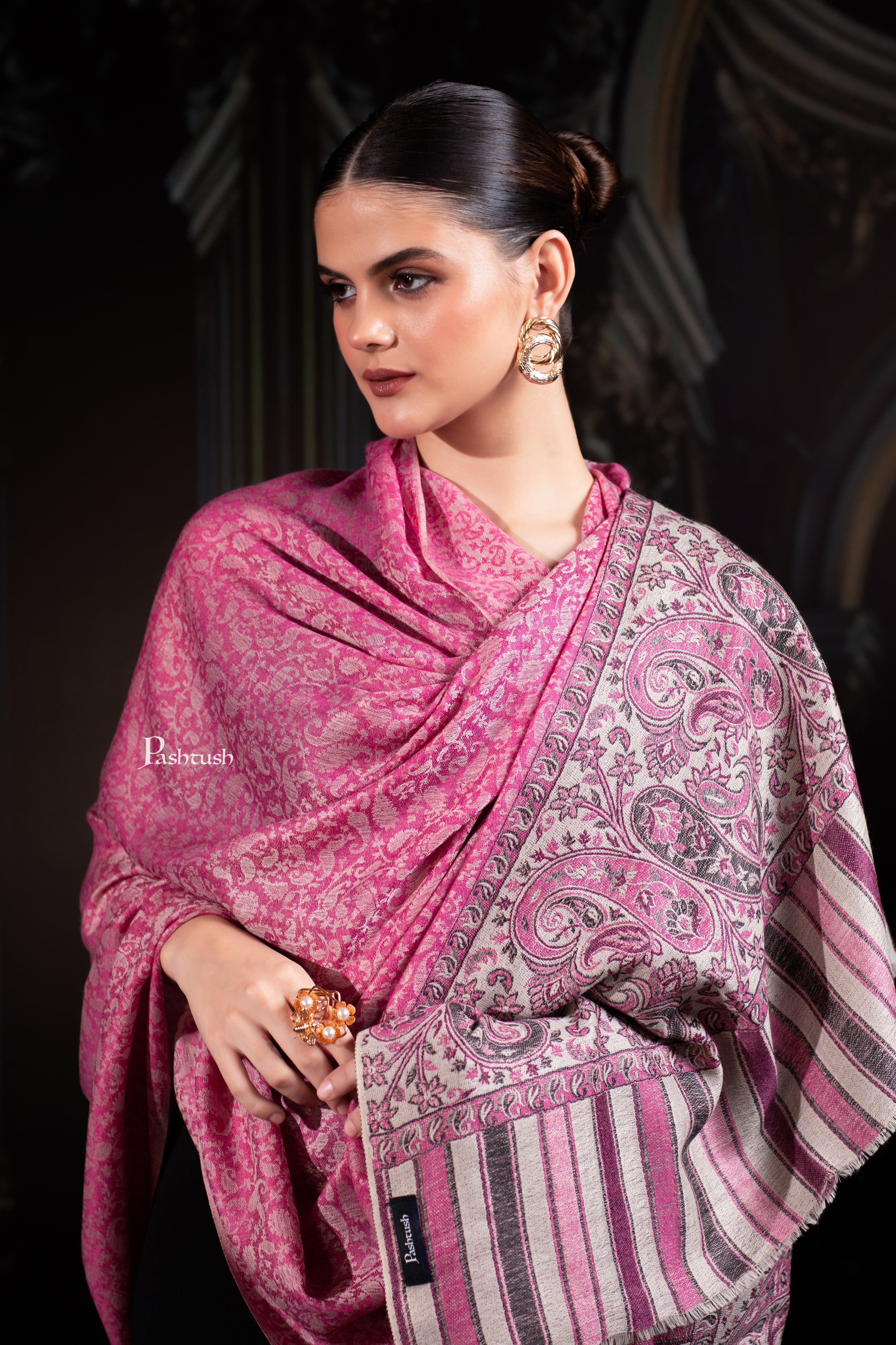 Pashtush Womens Extra Fine Wool Shawl, Extra Fine Wool Palla, Paisley Design, Fuchsia - Image 6