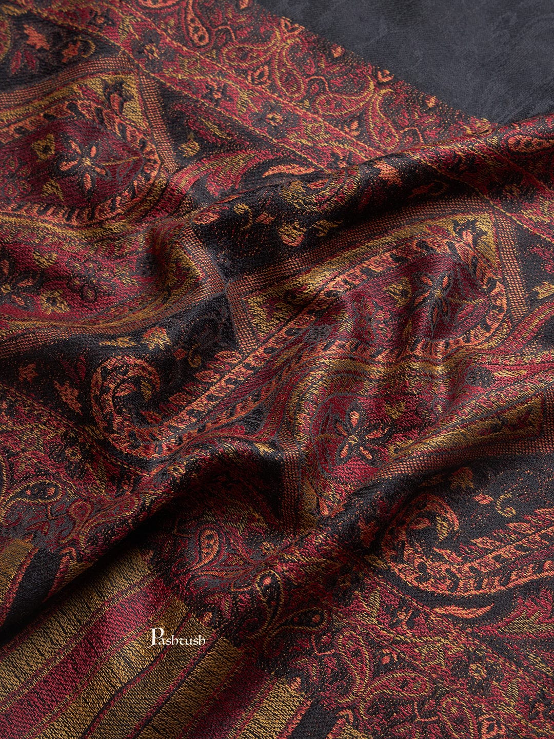 Pashtush Womens Extra Fine Wool Shawl, Extra Soft Woven Palla Design, Black - Image 5