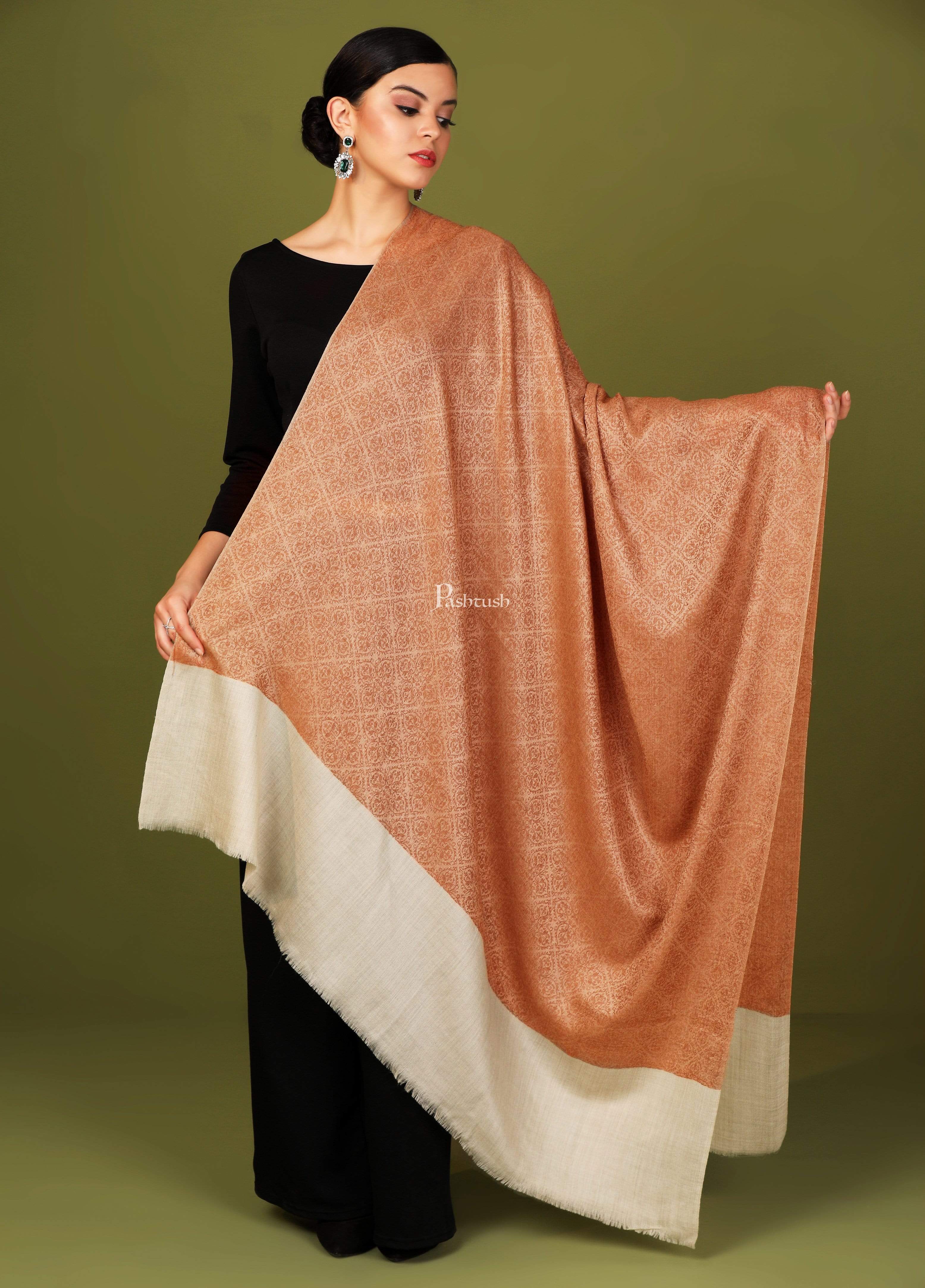 Pashtush Womens Extra Fine Wool Shawl, Jacquard, Soft, Warm And Ultra Light Weight