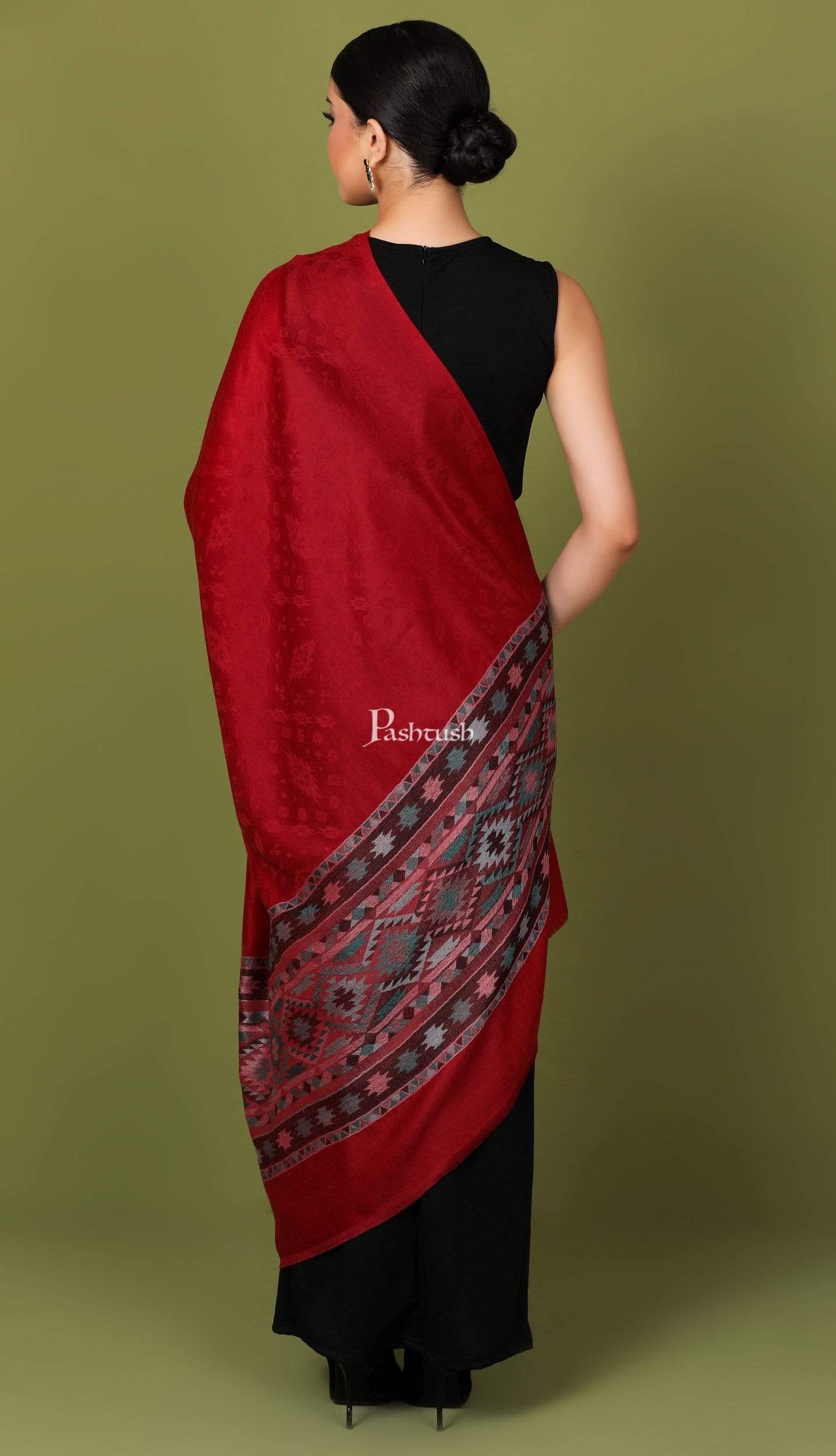 Pashtush Womens Extra Fine Wool Shawl, Jacquard, Soft, Warm And Ultra Light Weight - Image 5
